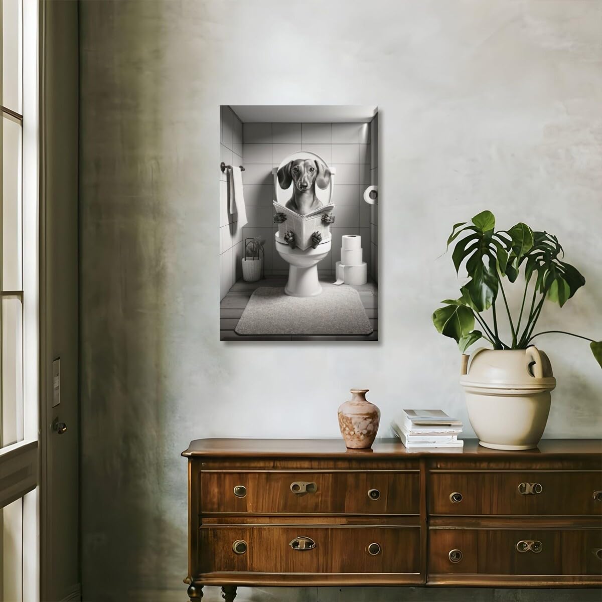 Foto 6 pulgar | Lienzo De Baño Divertido Con Diseño De Perro Salchicha, 20 X 30 Cm, Negro Y Blanco - Venta Internacional.
