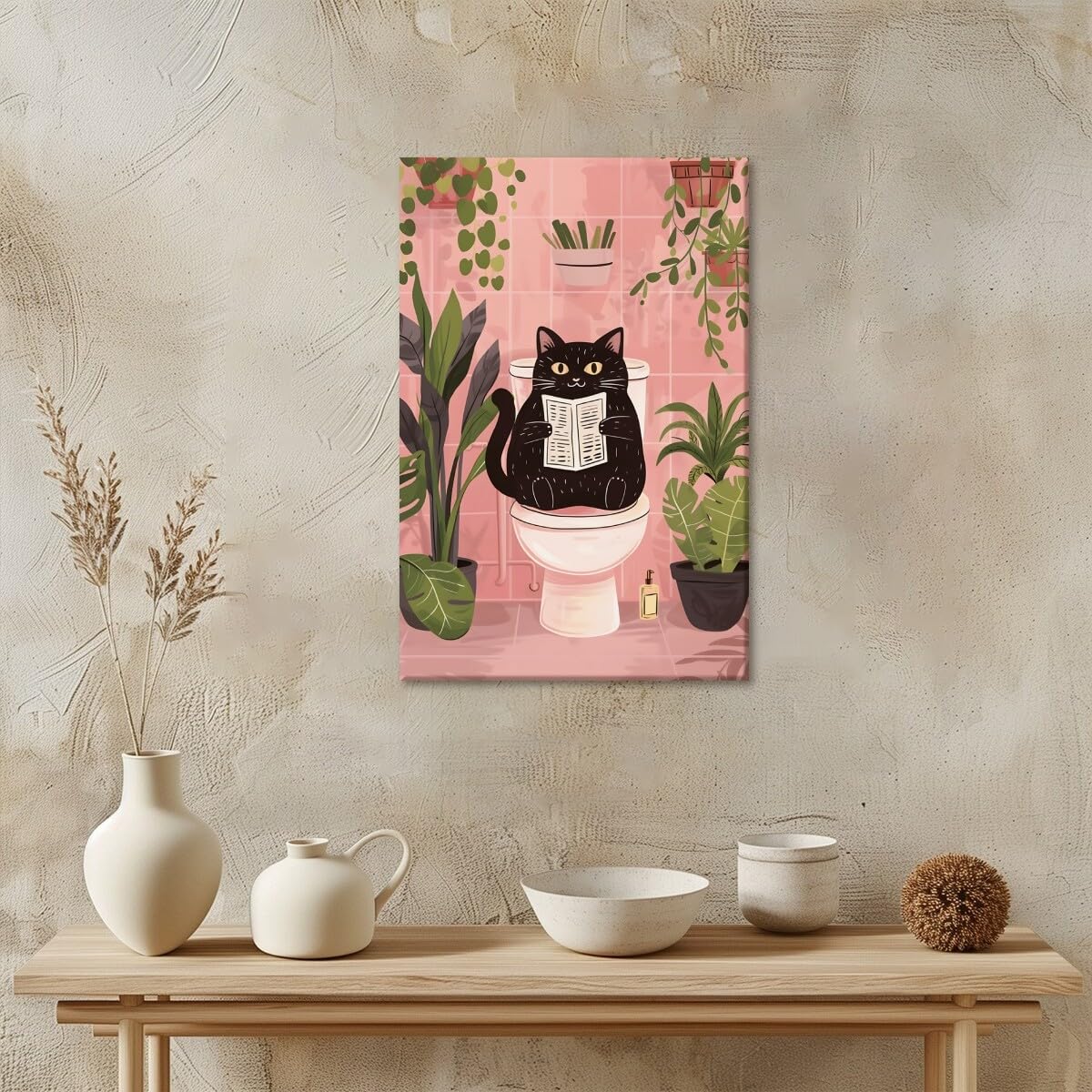 Foto 4 pulgar | Divertido Póster Decorativo De Pared Con Forma De Gato Negro Para Baño, 20 X 30 Cm, Enmarcado - Venta Internacional.