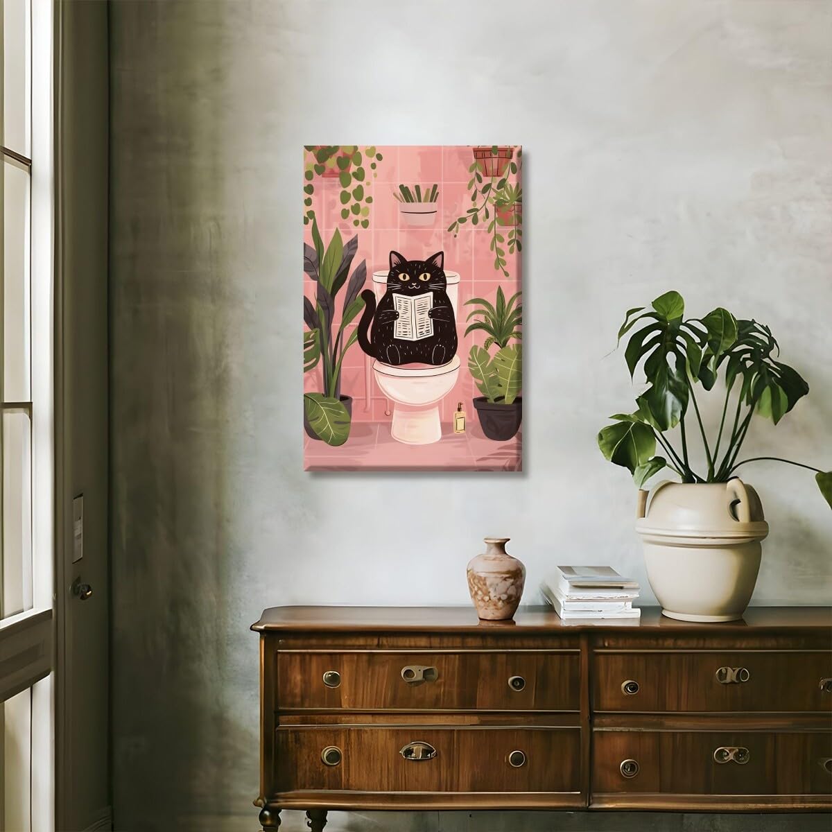 Foto 7 pulgar | Divertido Póster Decorativo De Pared Con Forma De Gato Negro Para Baño, 20 X 30 Cm, Enmarcado - Venta Internacional.