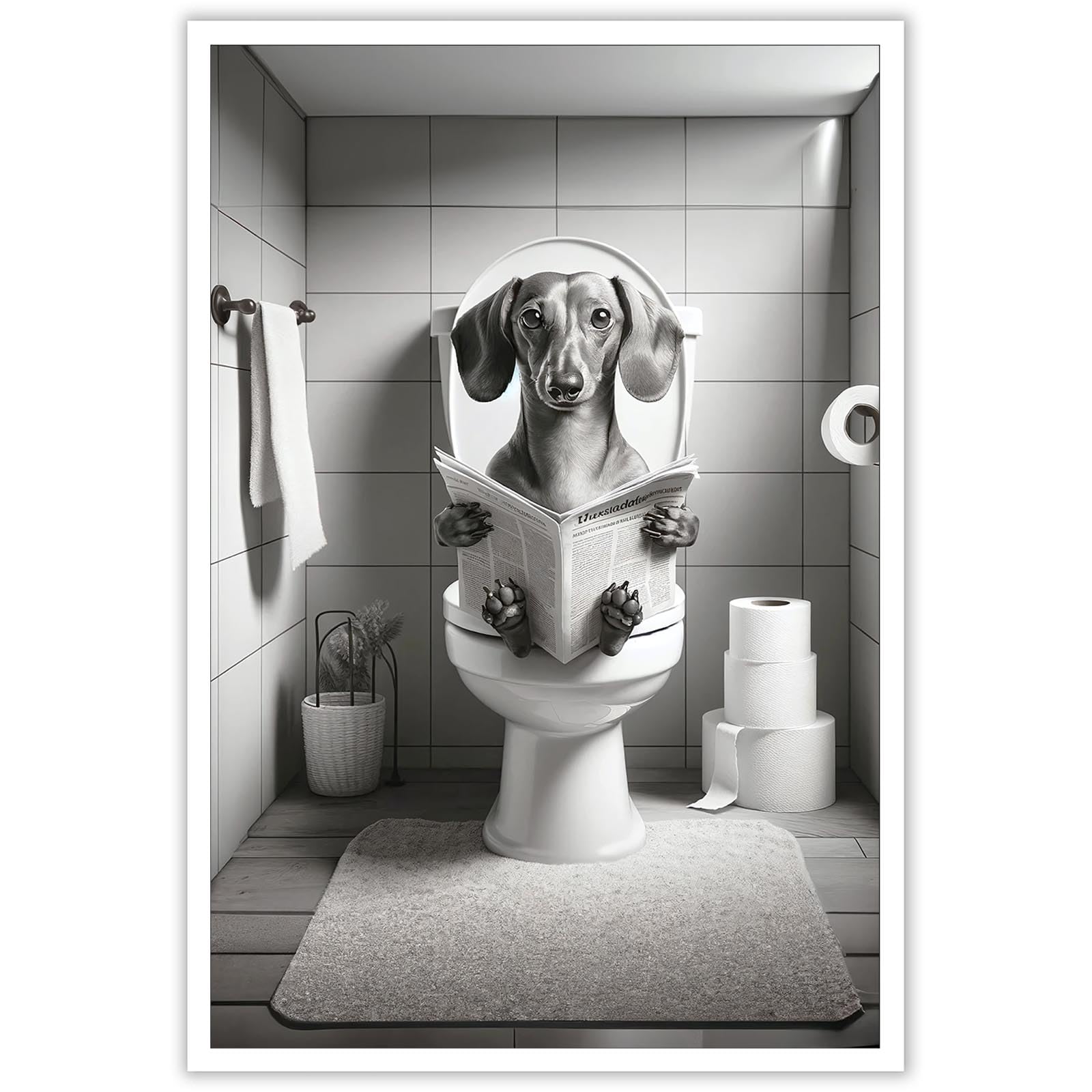 Foto 2 pulgar | Póster Sobre Lienzo Para Baño, Divertido Diseño De Perro Salchicha, 40 X 60 Cm - Venta Internacional.