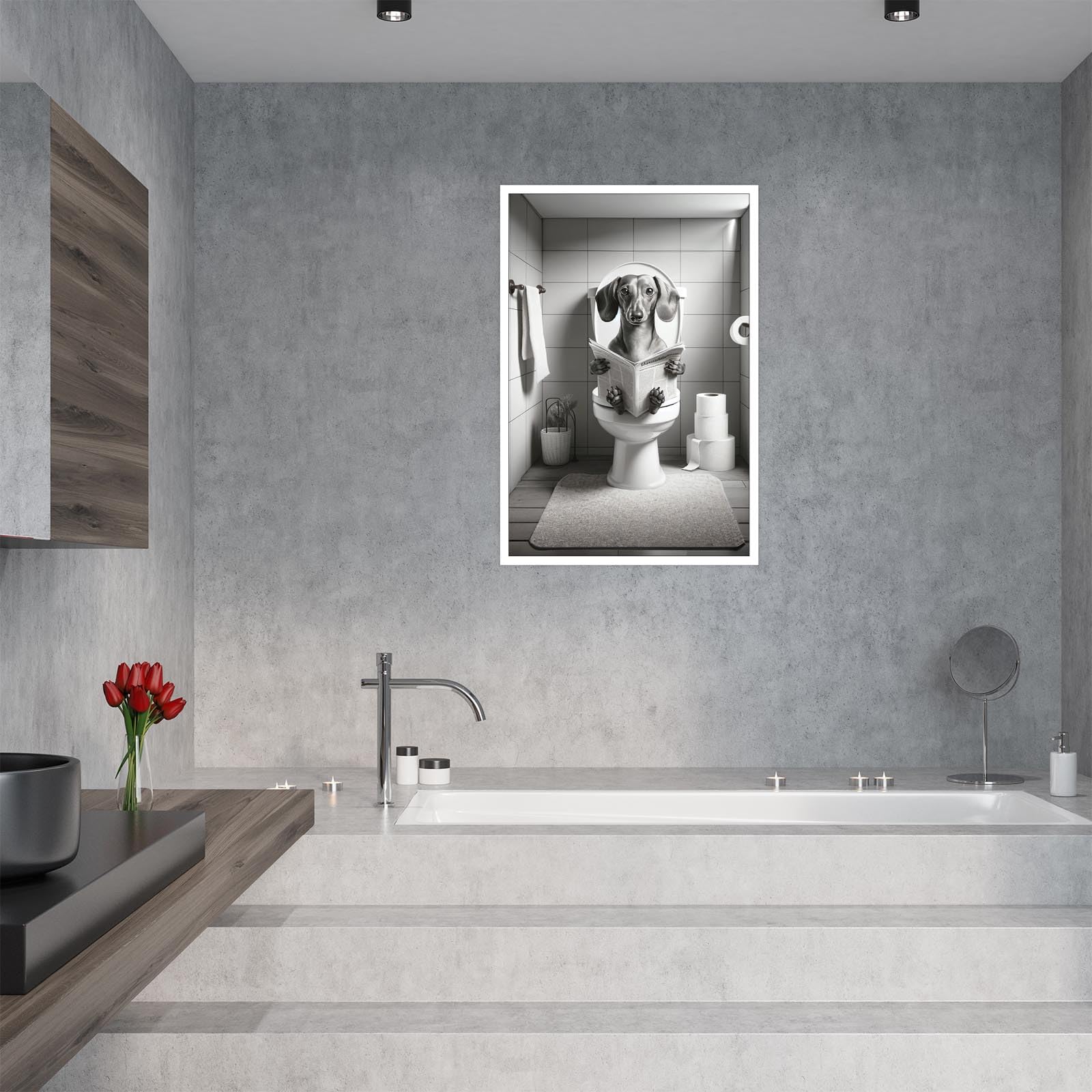 Foto 4 pulgar | Póster Sobre Lienzo Para Baño, Divertido Diseño De Perro Salchicha, 40 X 60 Cm - Venta Internacional.
