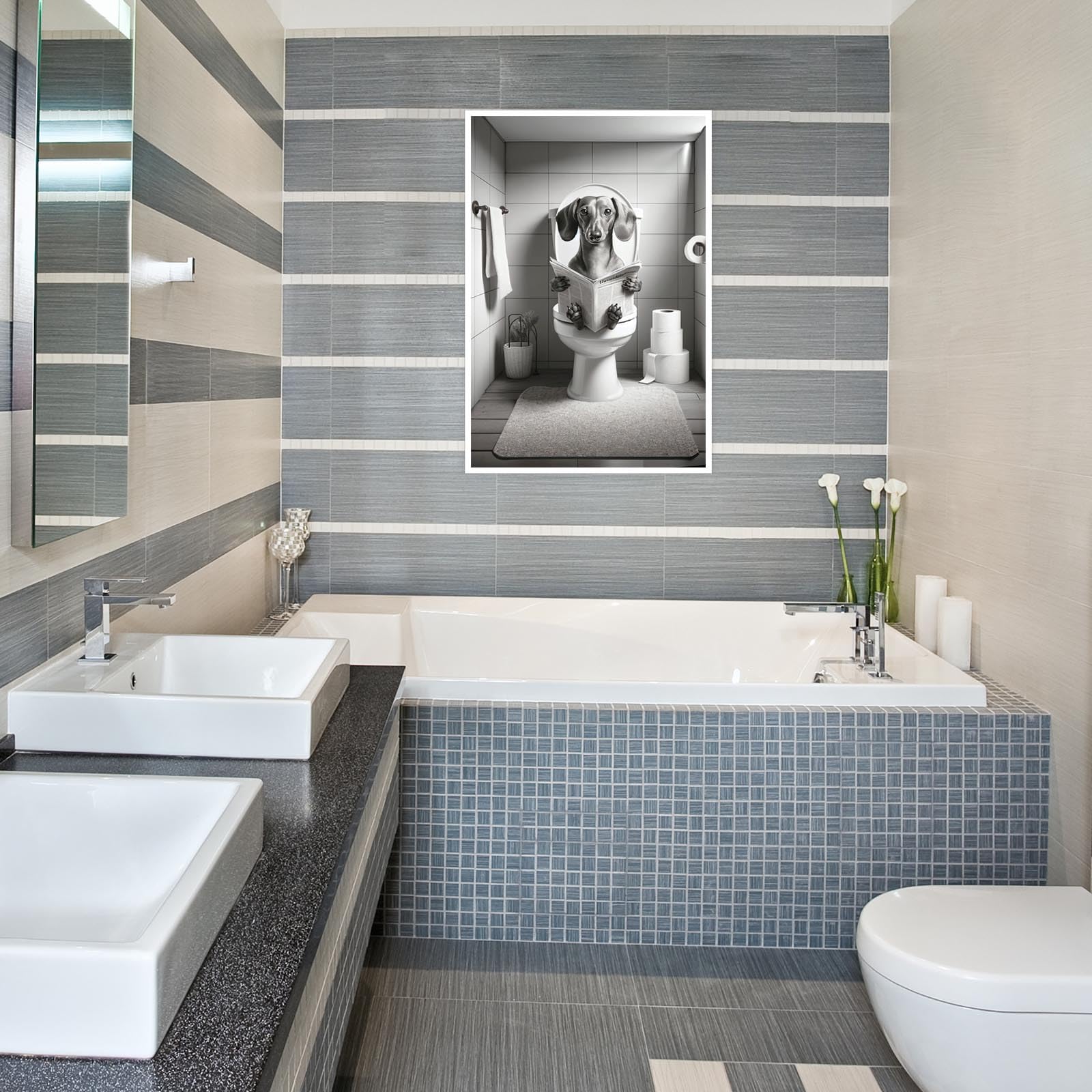 Foto 5 pulgar | Póster Sobre Lienzo Para Baño, Divertido Diseño De Perro Salchicha, 40 X 60 Cm - Venta Internacional.