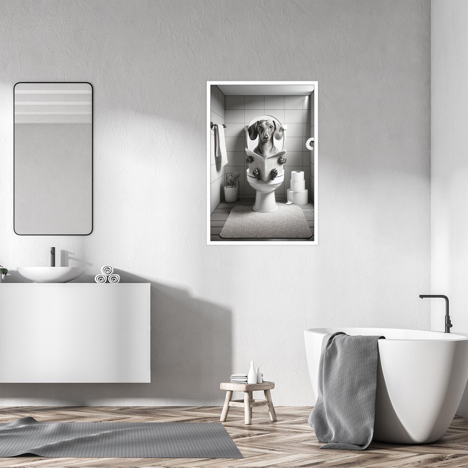 Foto 7 pulgar | Póster Sobre Lienzo Para Baño, Divertido Diseño De Perro Salchicha, 40 X 60 Cm - Venta Internacional.