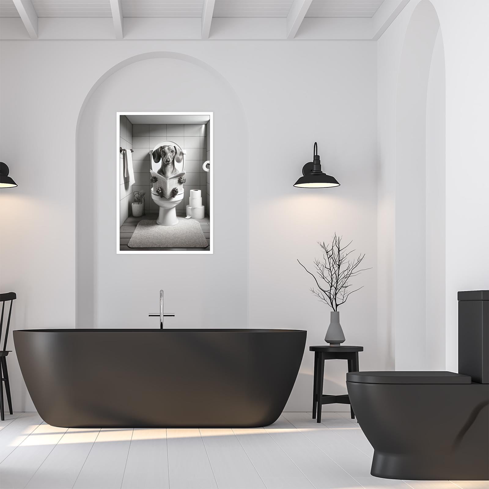 Foto 7 | Póster Sobre Lienzo Para Baño, Divertido Diseño De Perro Salchicha, 40 X 60 Cm - Venta Internacional.