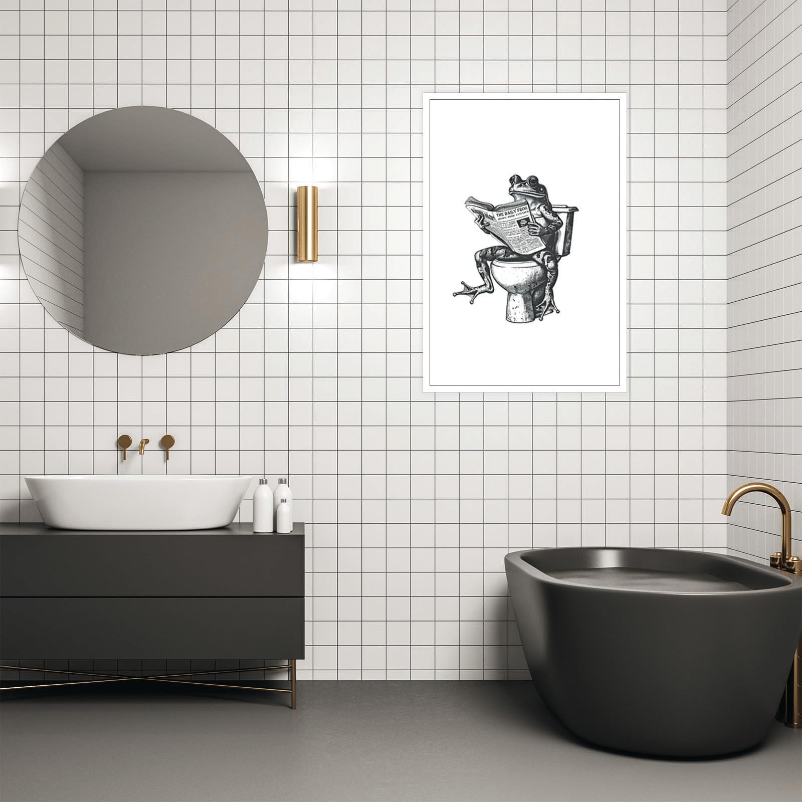 Foto 4 pulgar | Lienzo Decorativo Divertido Para Pared Con Forma De Rana Para Baño, Diseño Retro, 40 X 60 Cm - Venta Internacional.