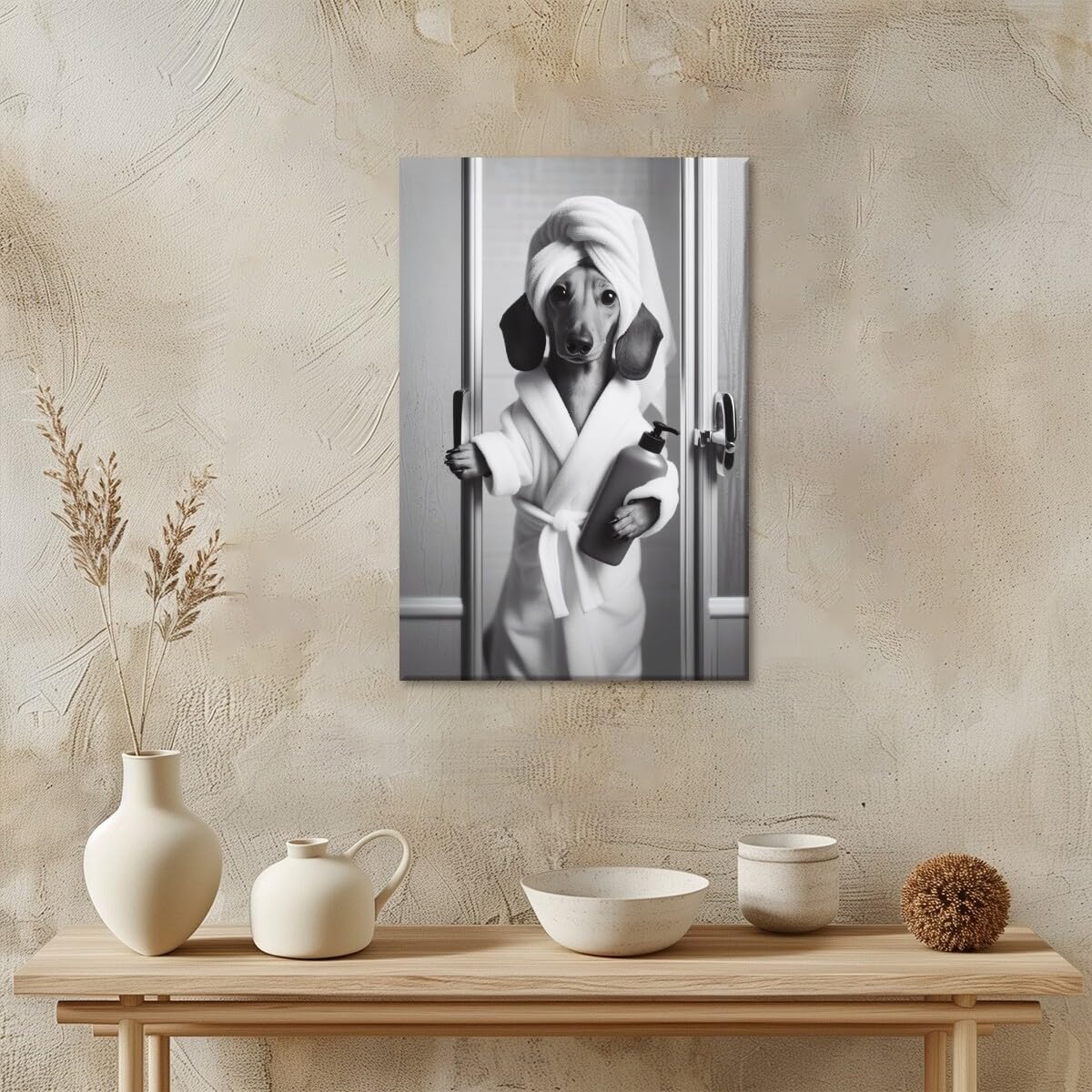 Foto 3 | Póster Sobre Lienzo Para Pared, Divertido Perro Salchicha, Baño, 20 X 30 Cm - Venta Internacional.