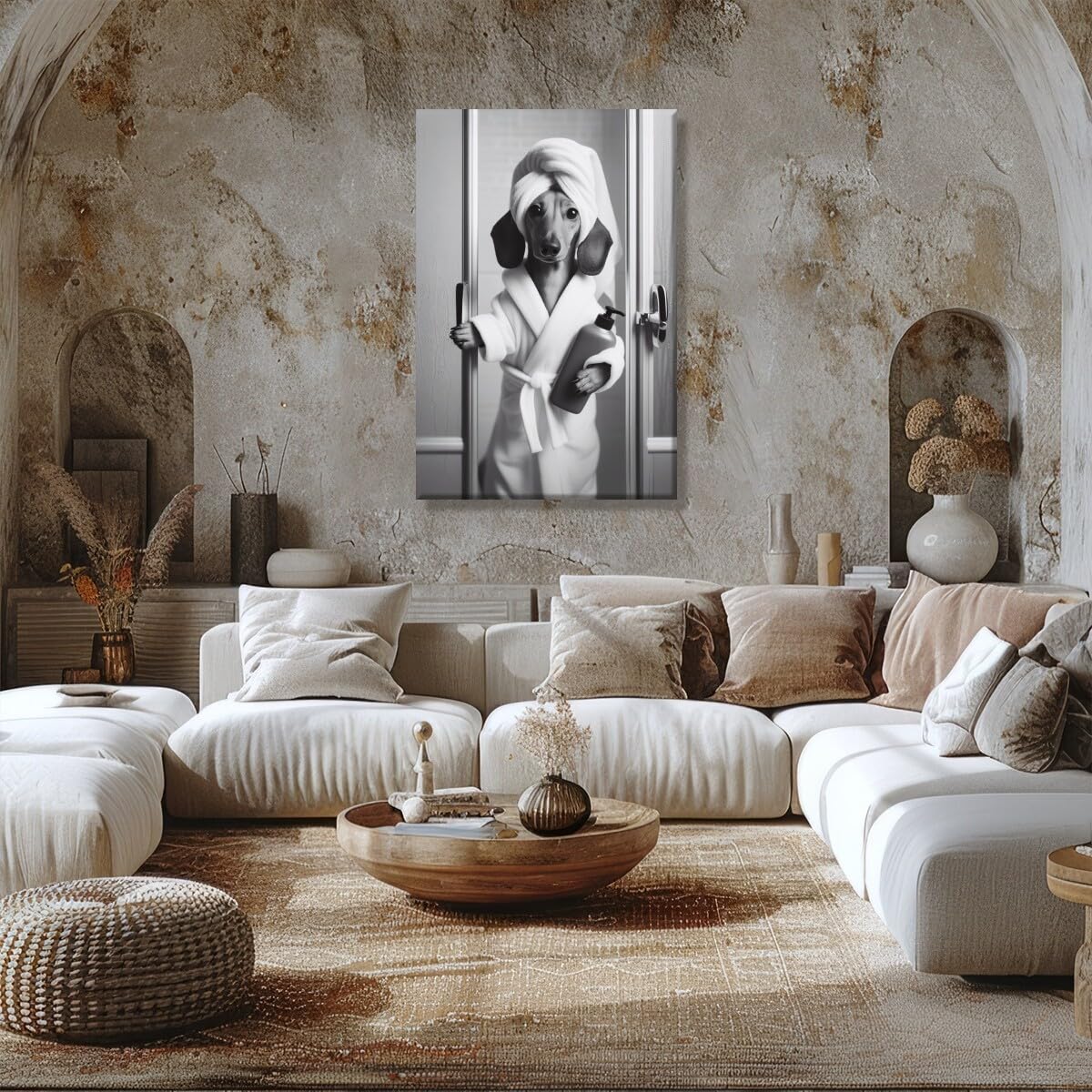 Foto 4 | Póster Sobre Lienzo Para Pared, Divertido Perro Salchicha, Baño, 20 X 30 Cm - Venta Internacional.