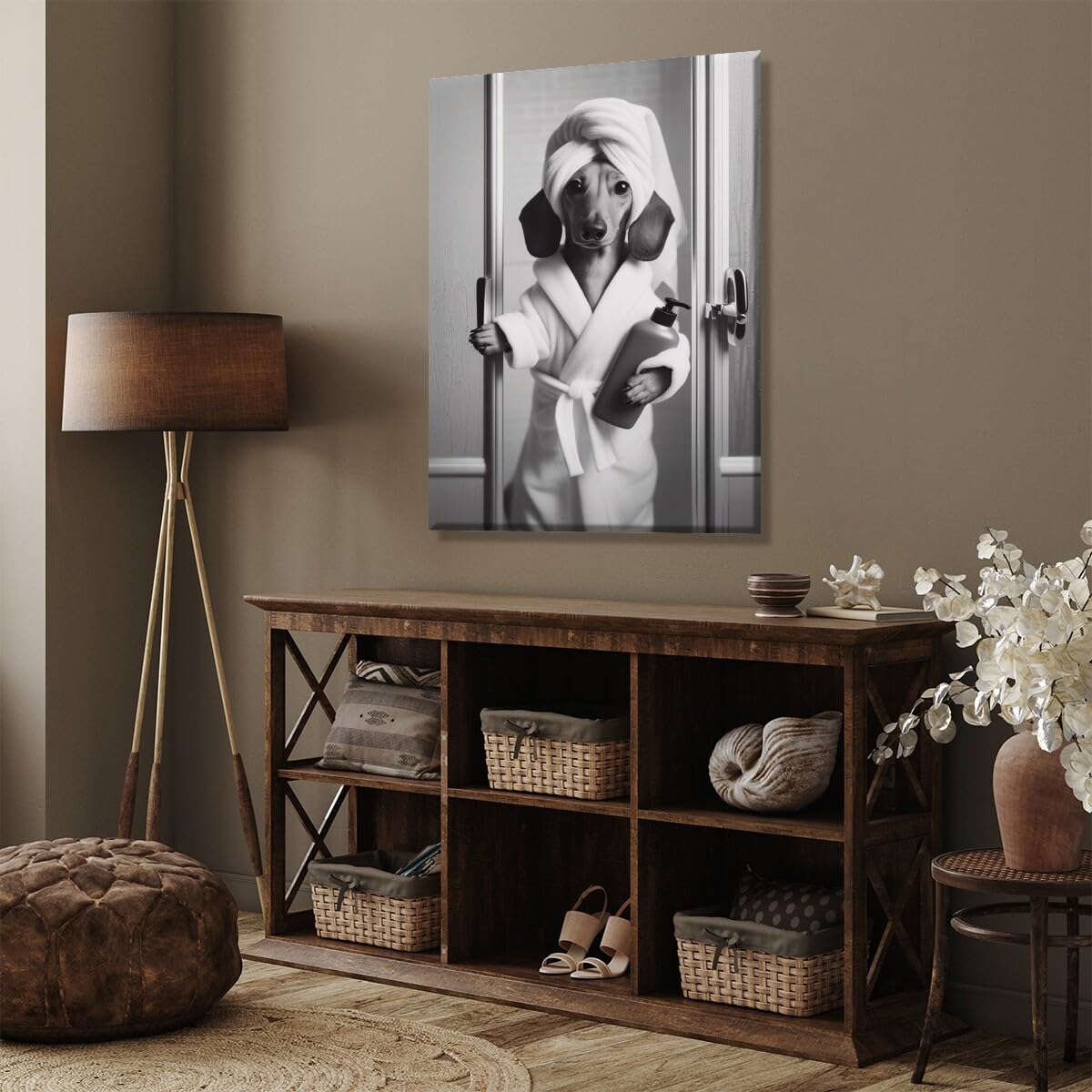 Foto 5 | Póster Sobre Lienzo Para Pared, Divertido Perro Salchicha, Baño, 20 X 30 Cm - Venta Internacional.