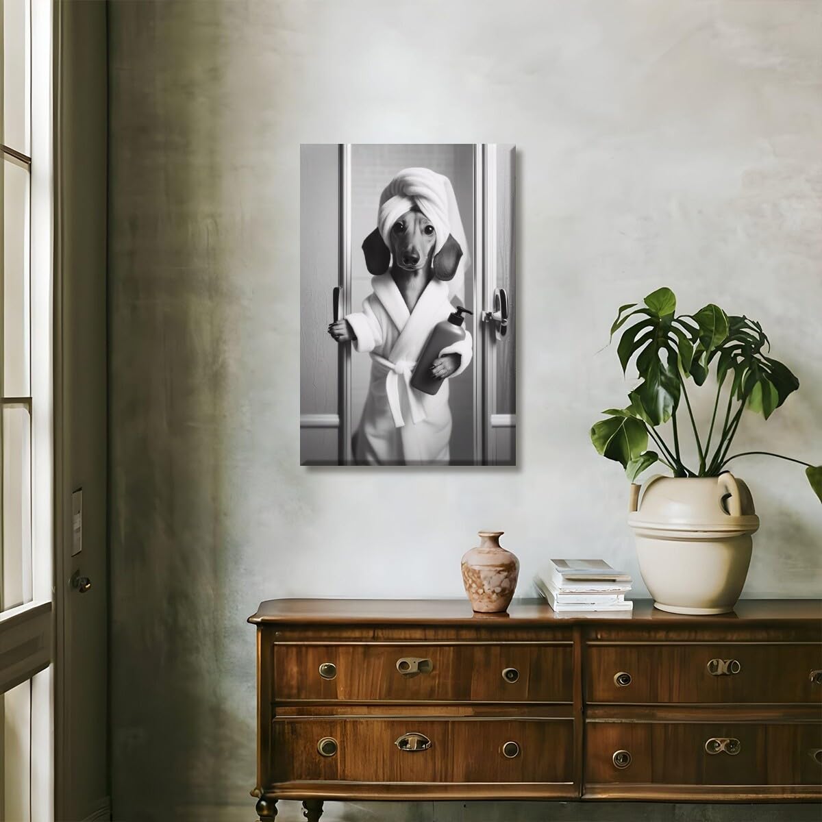 Foto 7 pulgar | Póster Sobre Lienzo Para Pared, Divertido Perro Salchicha, Baño, 20 X 30 Cm - Venta Internacional.