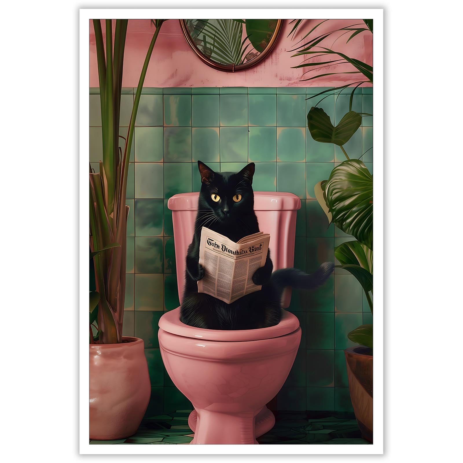 Foto 2 pulgar | Póster Divertido Para Baño Con Forma De Gato Negro Con Lectura De Periódico, 40 X 60 Cm - Venta Internacional.