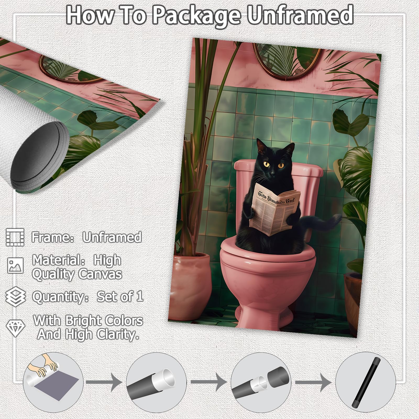 Foto 3 pulgar | Póster Divertido Para Baño Con Forma De Gato Negro Con Lectura De Periódico, 40 X 60 Cm - Venta Internacional.