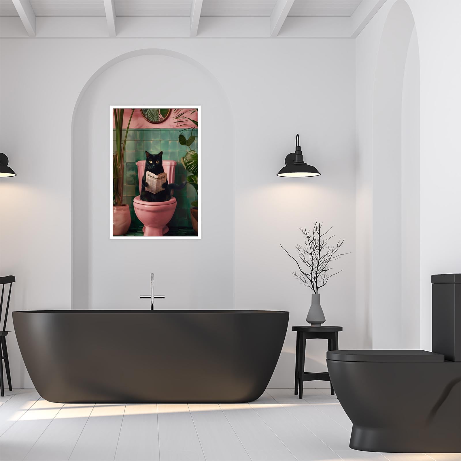 Foto 6 pulgar | Póster Divertido Para Baño Con Forma De Gato Negro Con Lectura De Periódico, 40 X 60 Cm - Venta Internacional.