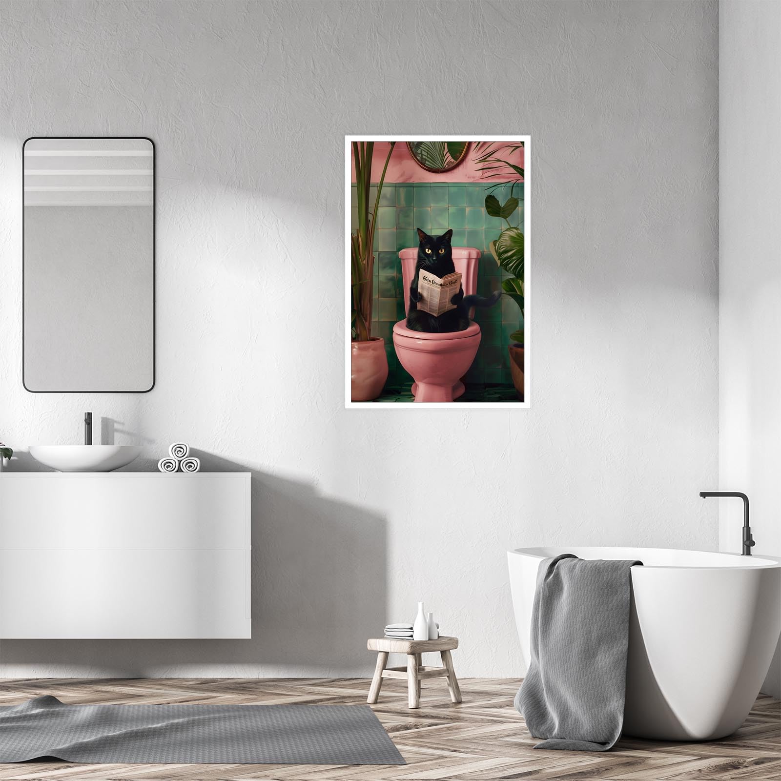 Foto 7 pulgar | Póster Divertido Para Baño Con Forma De Gato Negro Con Lectura De Periódico, 40 X 60 Cm - Venta Internacional.