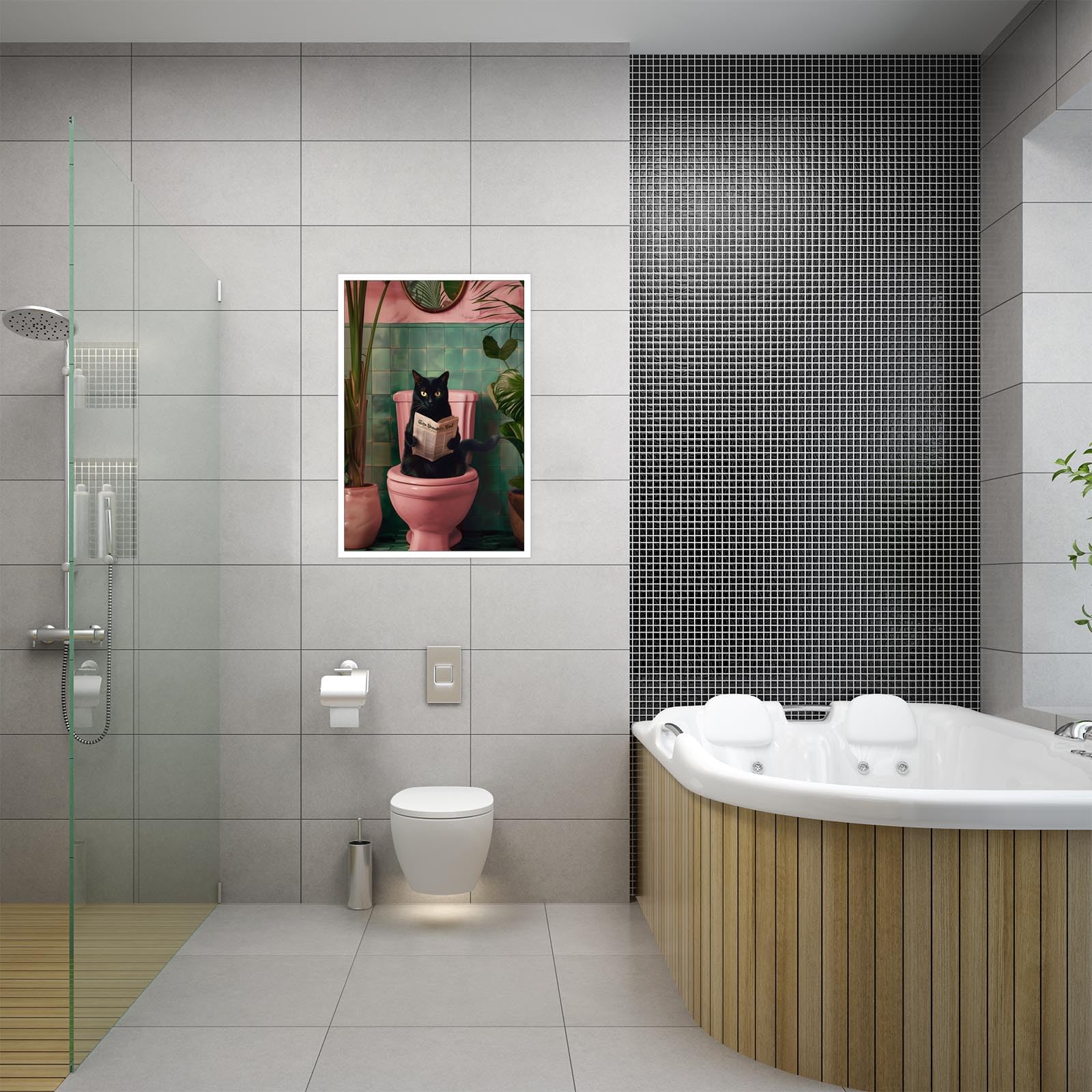 Foto 7 | Póster Divertido Para Baño Con Forma De Gato Negro Con Lectura De Periódico, 40 X 60 Cm - Venta Internacional.