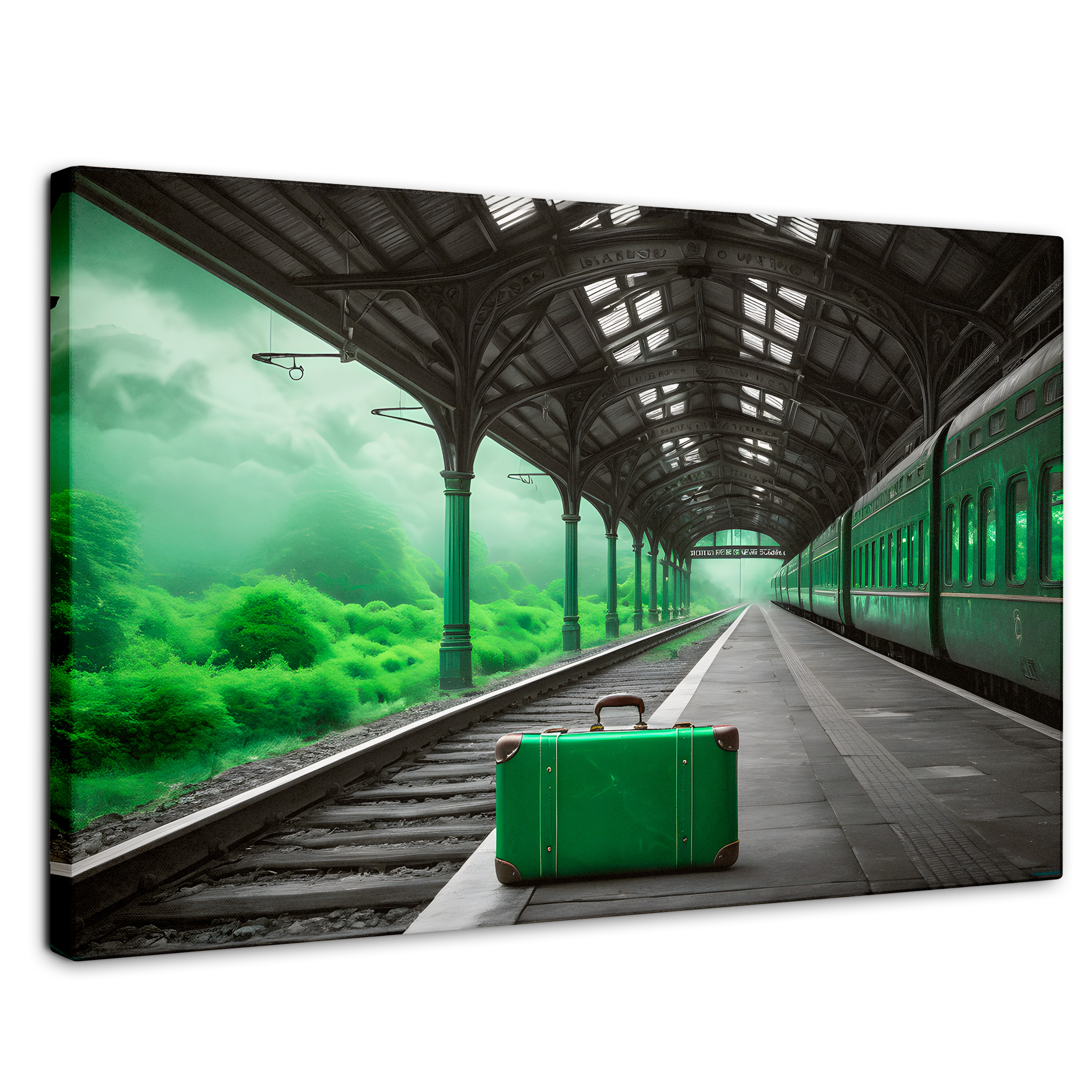Cuadro Blanco Y Negro Canvas Estación Esmeralda 90x60