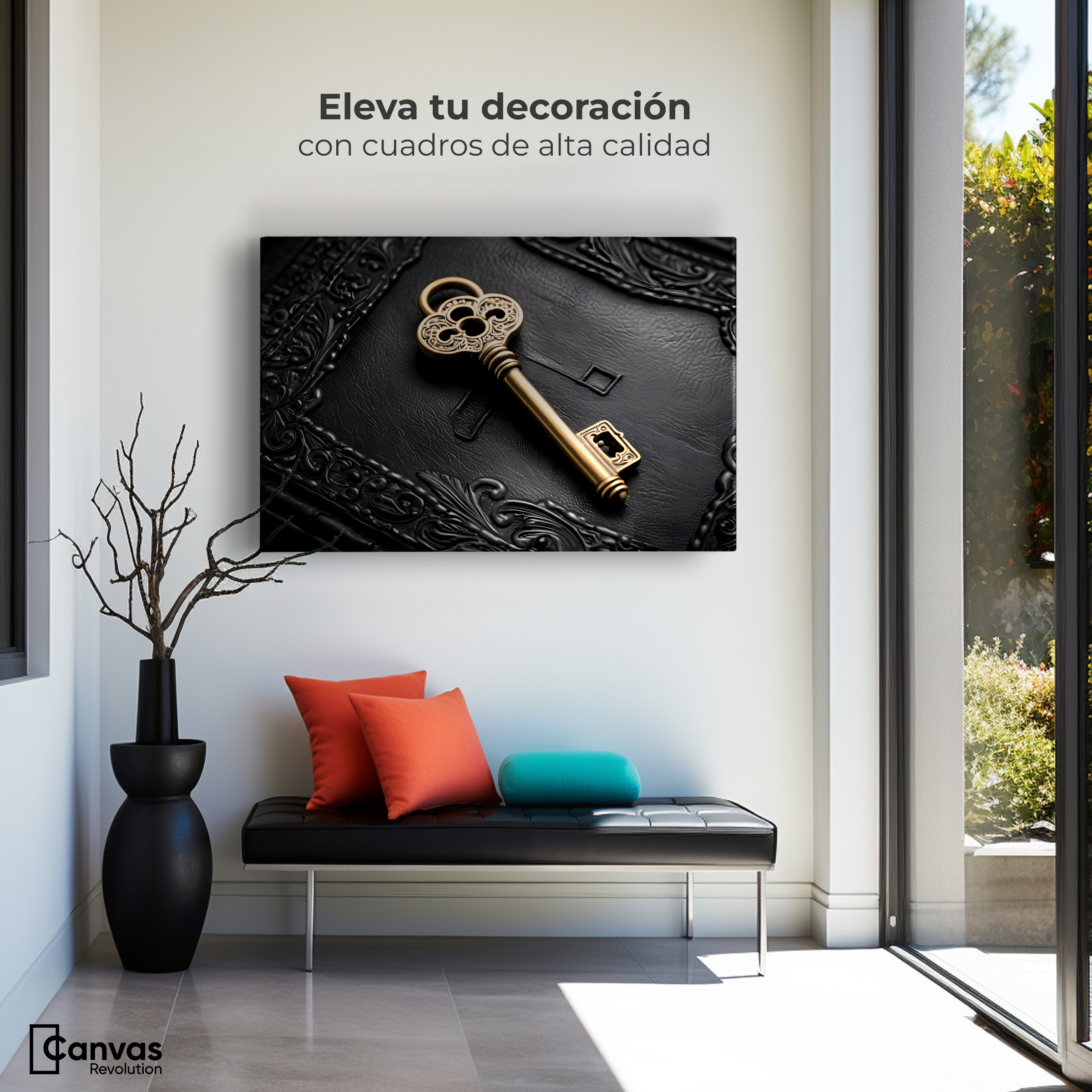 Foto 4 pulgar | Cuadro Blanco Y Negro Canvas  Llave Dorada 90x60