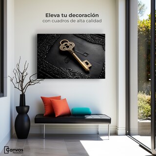 Foto 3 | Cuadro Blanco Y Negro Canvas Llave Dorada 90x60