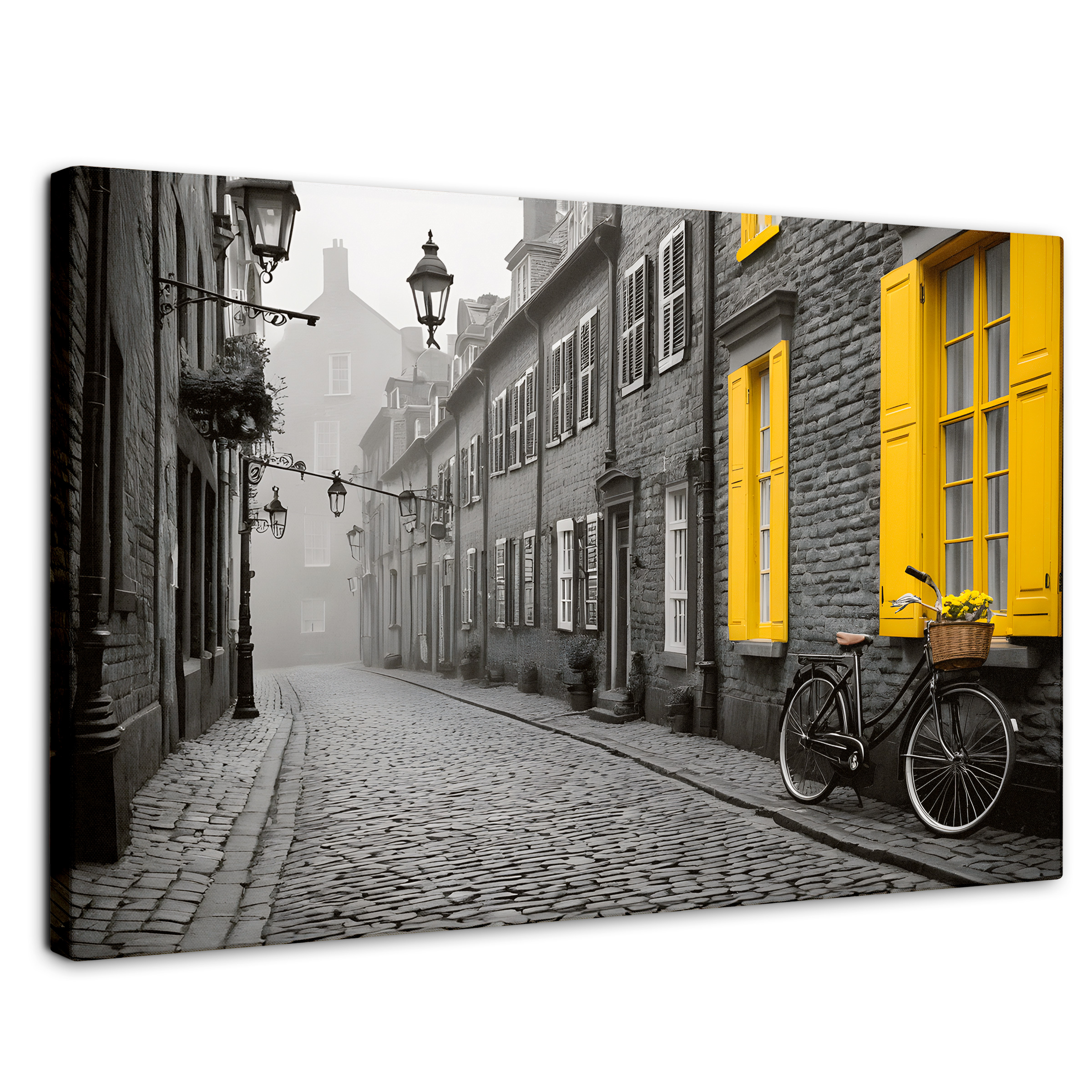 Cuadro Blanco Y Negro Canvas Amarillo Resplandor 90x60