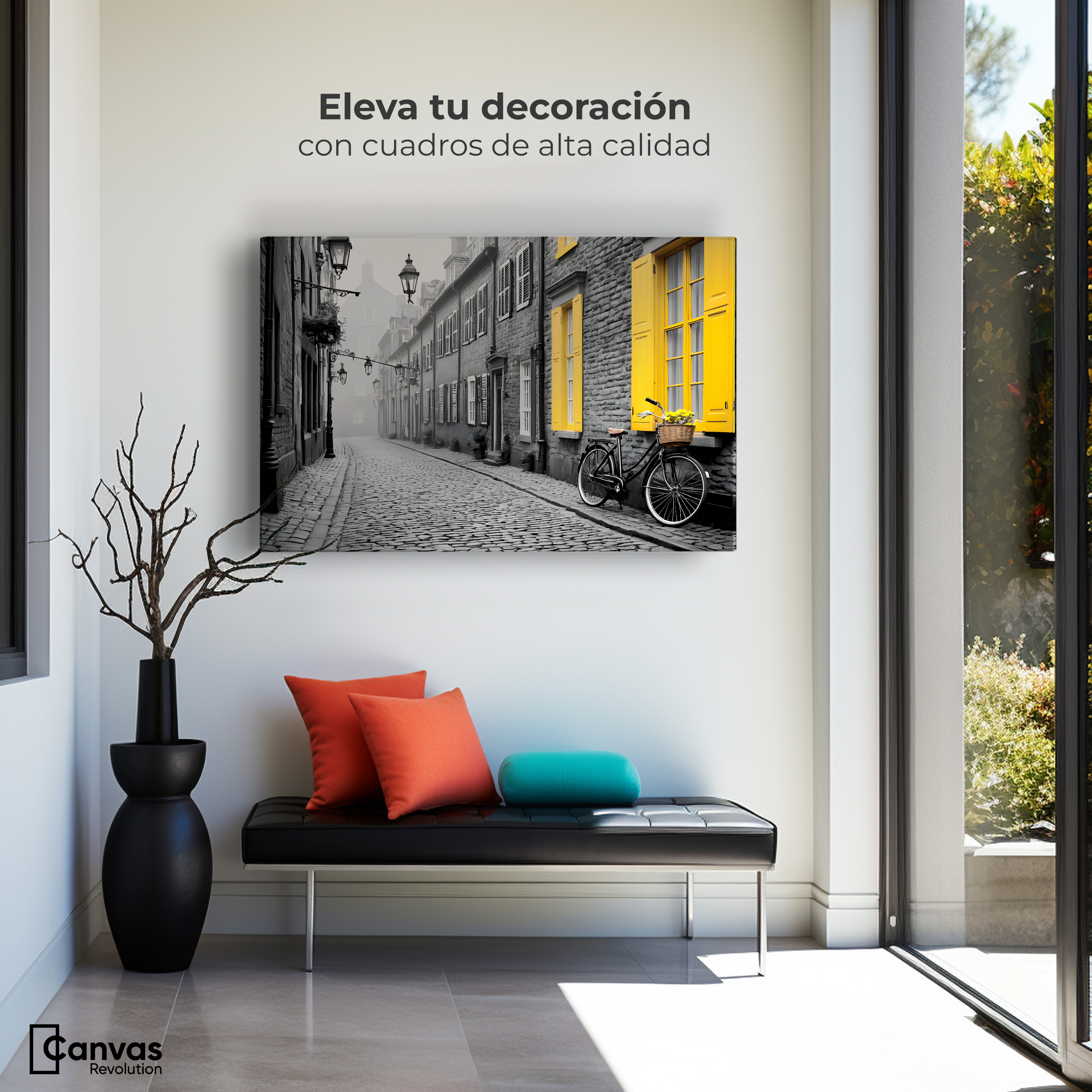 Foto 4 pulgar | Cuadro Blanco Y Negro Canvas Amarillo Resplandor 90x60