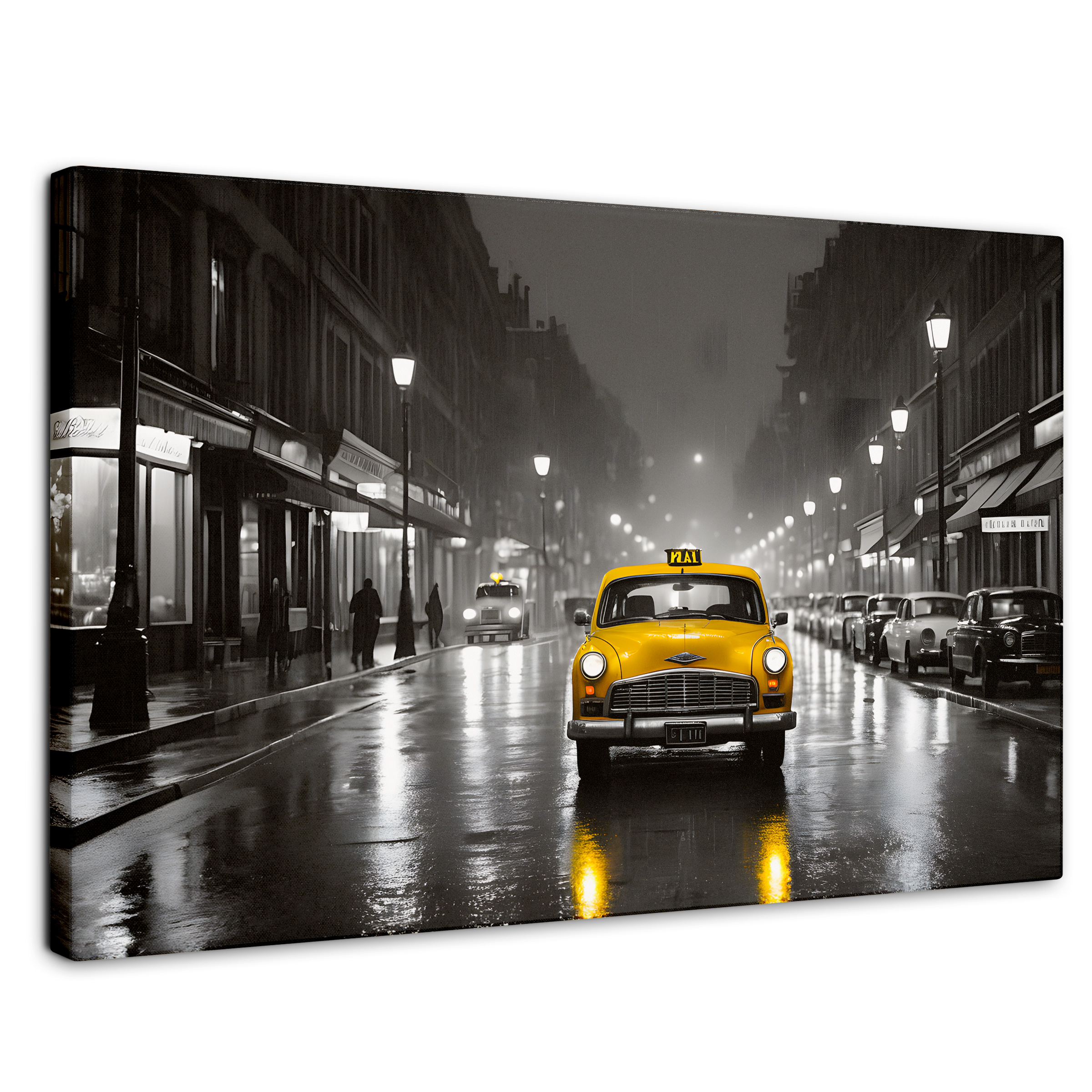Cuadro Blanco Y Negro Canvas Amarillo En Acción 90x60