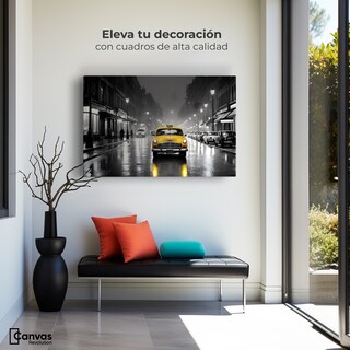 Foto 3 | Cuadro Blanco Y Negro Canvas Amarillo En Acción 90x60