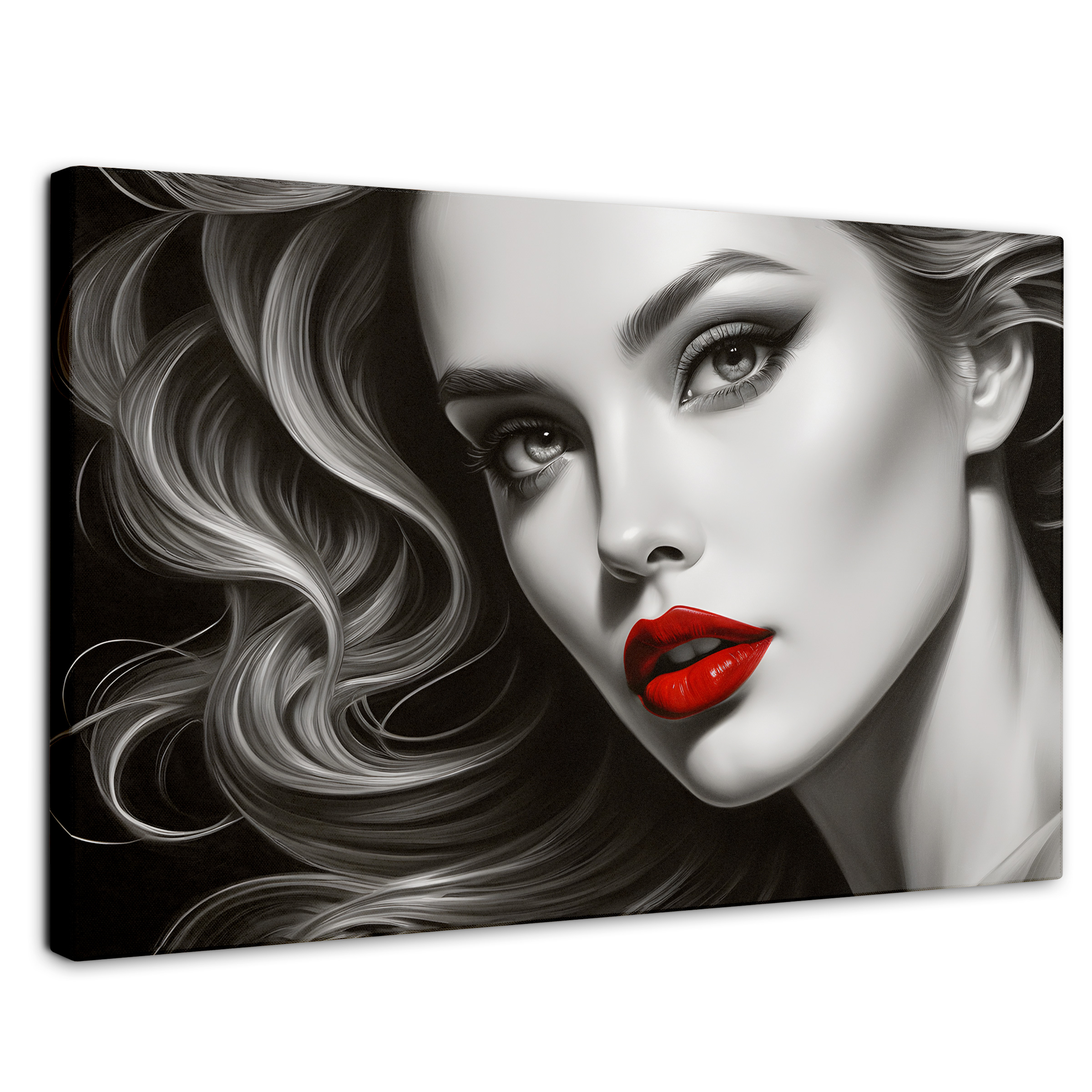 Cuadro Blanco Y Negro Canvas Labios De Pasión 90x60