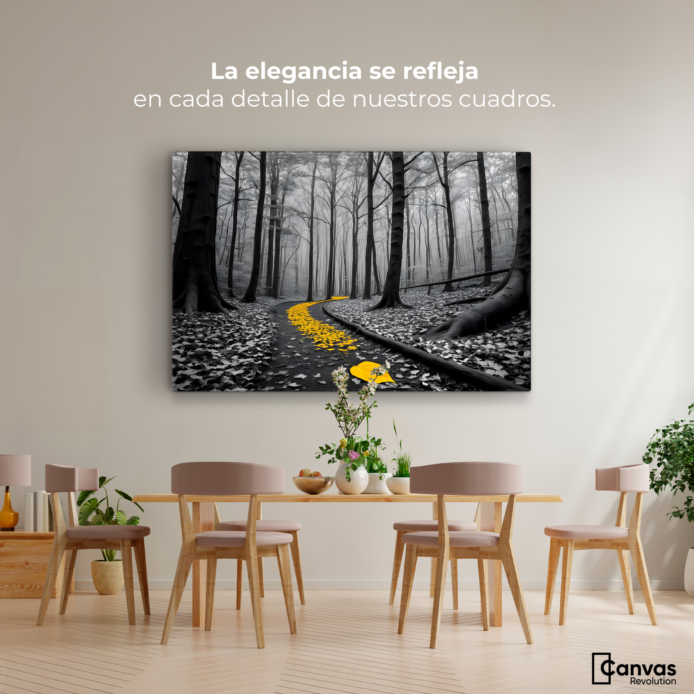 Foto 3 pulgar | Cuadro Blanco Y Negro Canvas Camino De Otoño 90x60