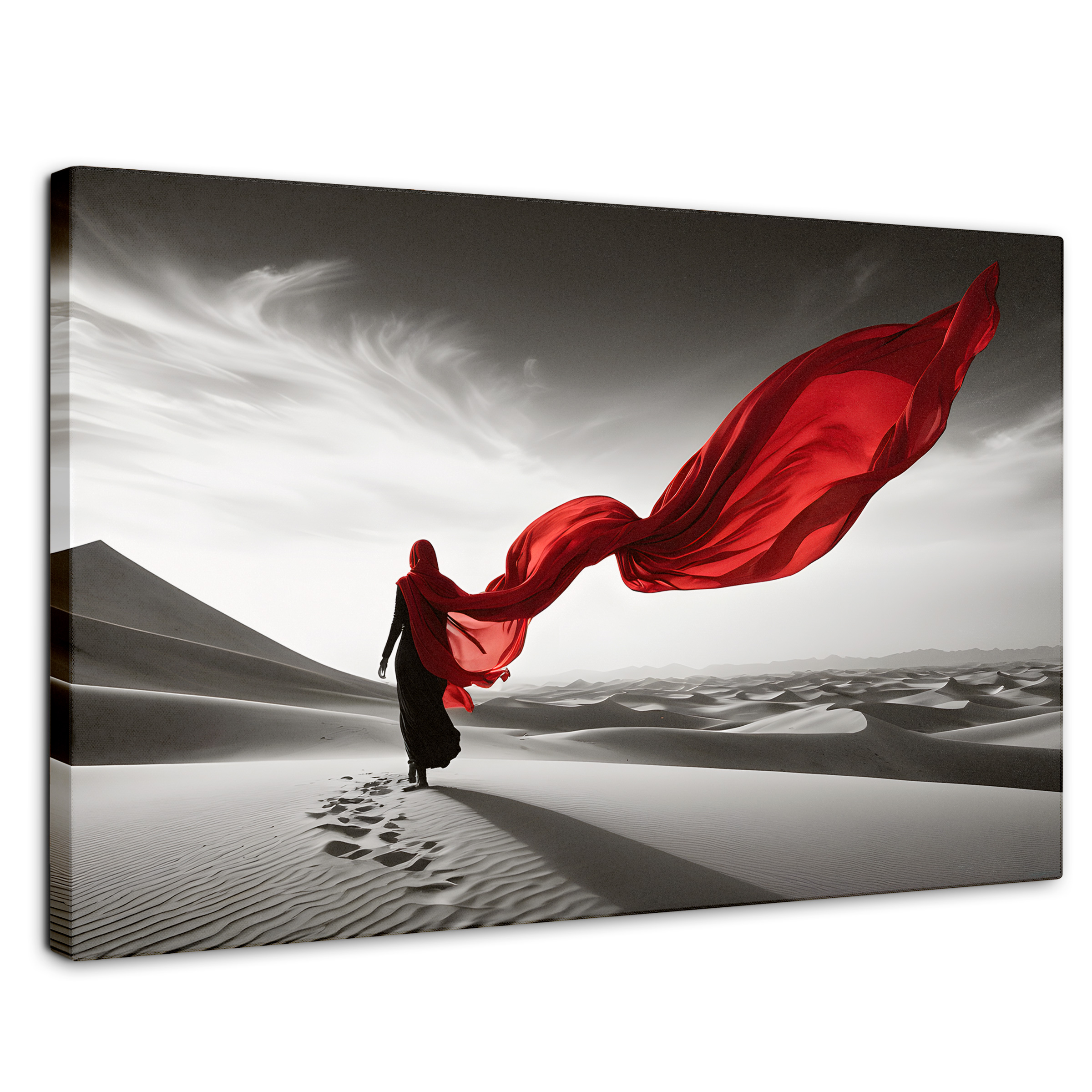 Cuadro Blanco Y Negro Canvas  Dunas Y Rojo 90x60