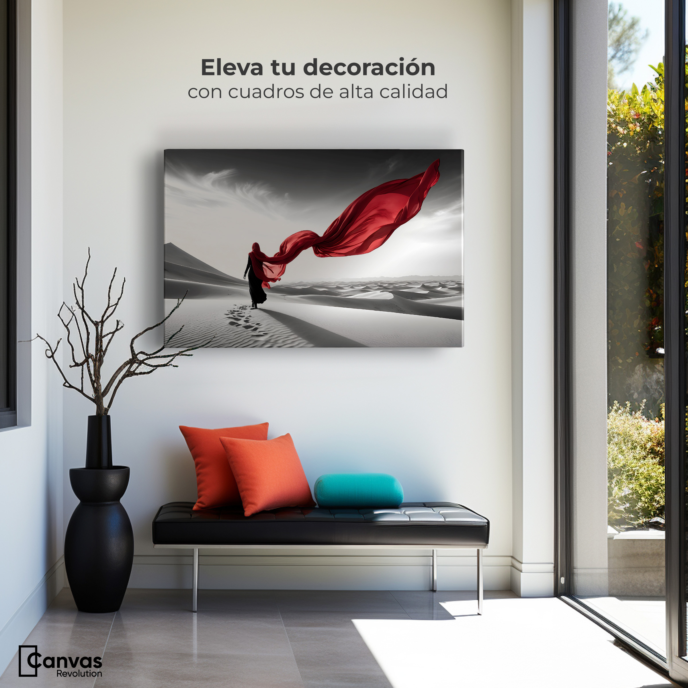 Foto 4 pulgar | Cuadro Blanco Y Negro Canvas  Dunas Y Rojo 90x60