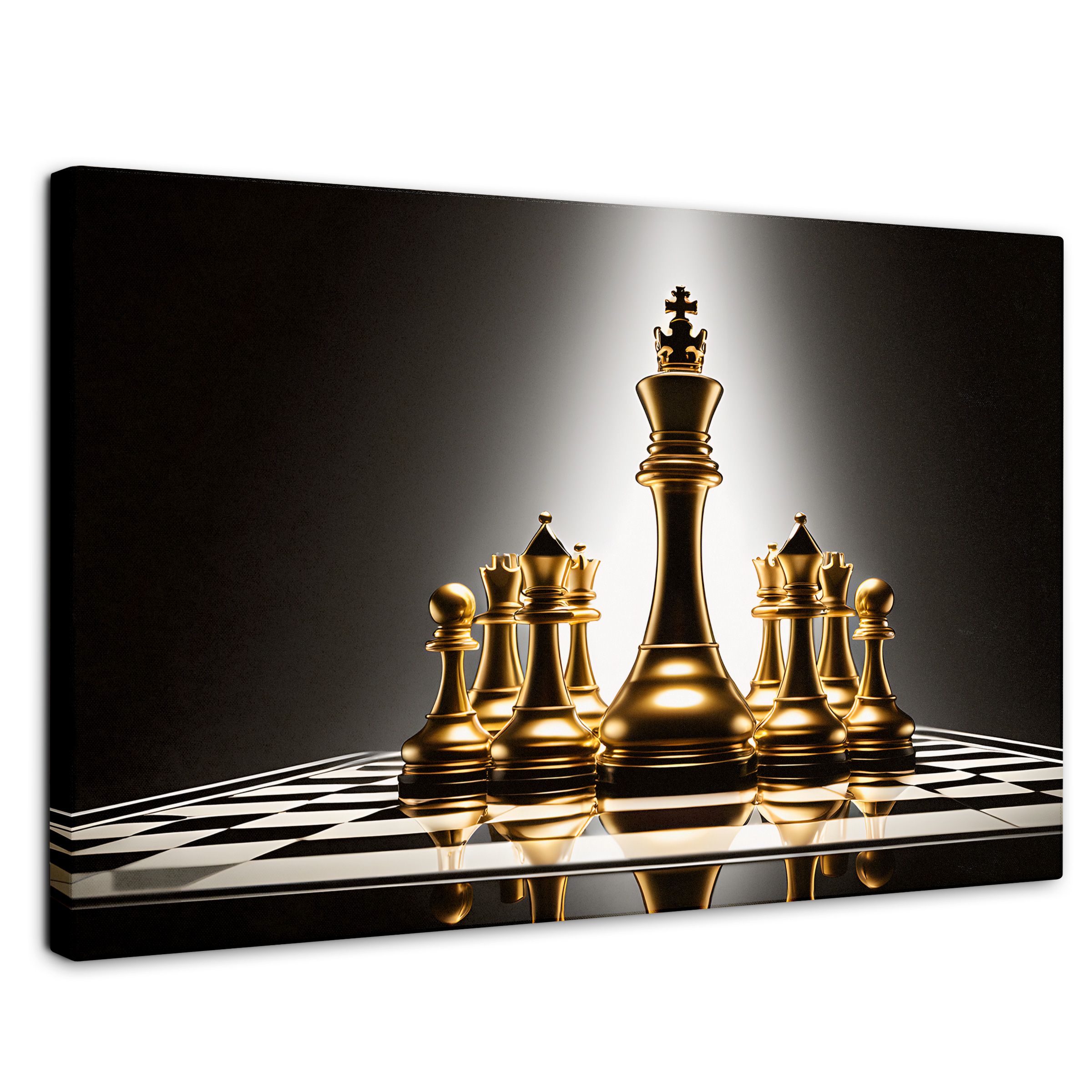 Cuadro Blanco Y Negro Canvas Ajedrez De Oro 90x60