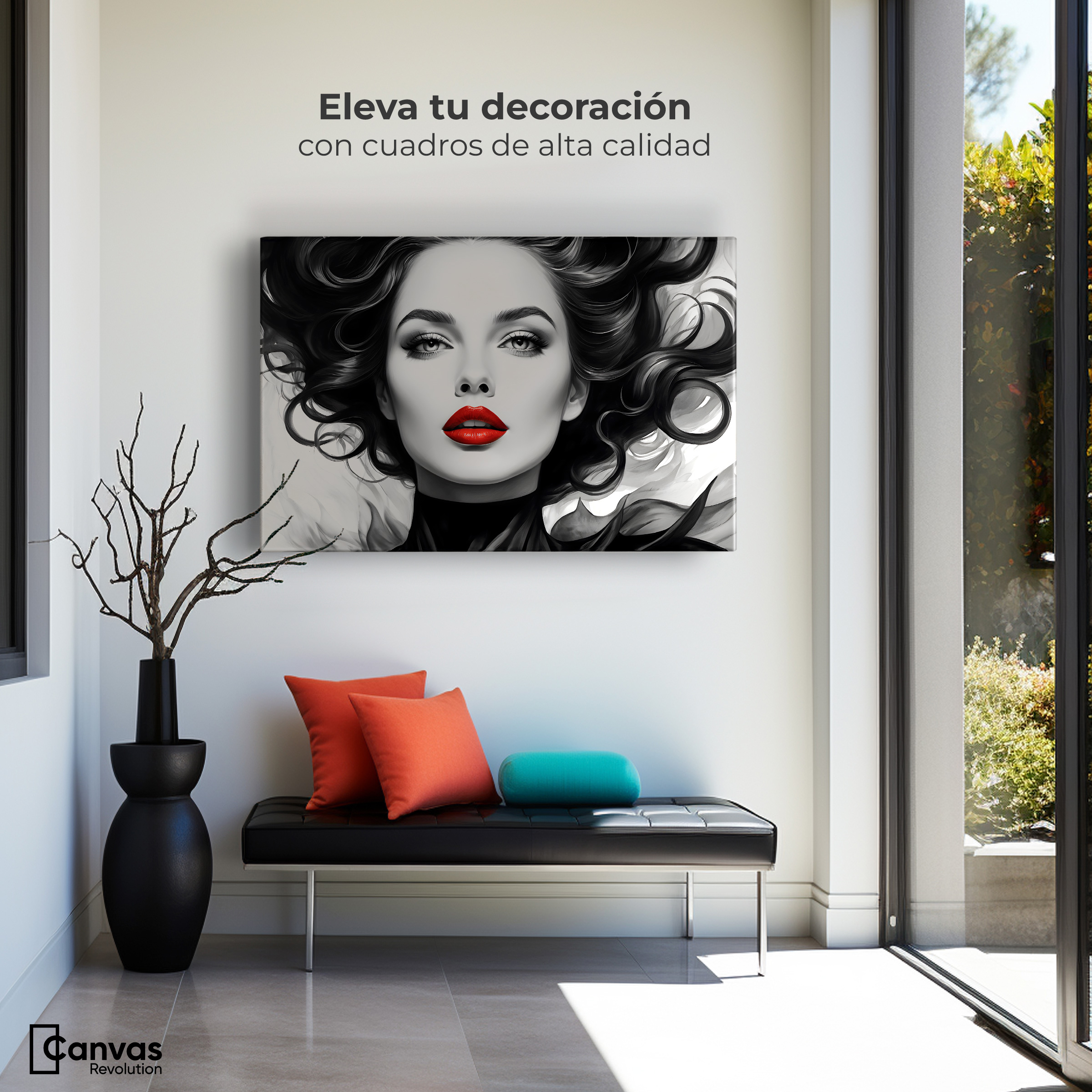 Foto 4 pulgar | Cuadro Blanco Y Negro Canvas Rojo En Silencio 90x60