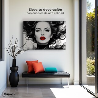 Foto 3 | Cuadro Blanco Y Negro Canvas Rojo En Silencio 90x60