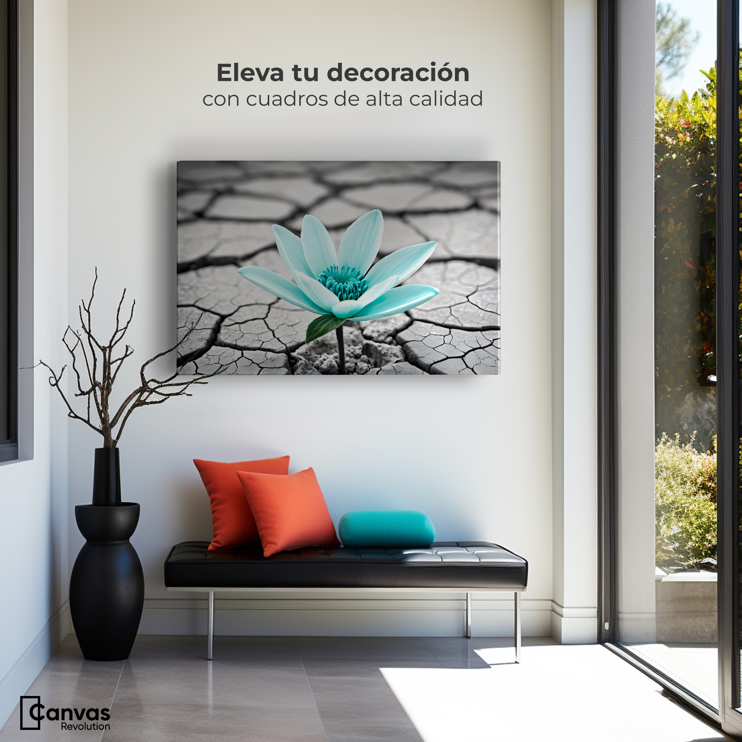 Foto 4 pulgar | Cuadro Blanco Y Negro Canvas  Flor Sobre Piedra 90x60