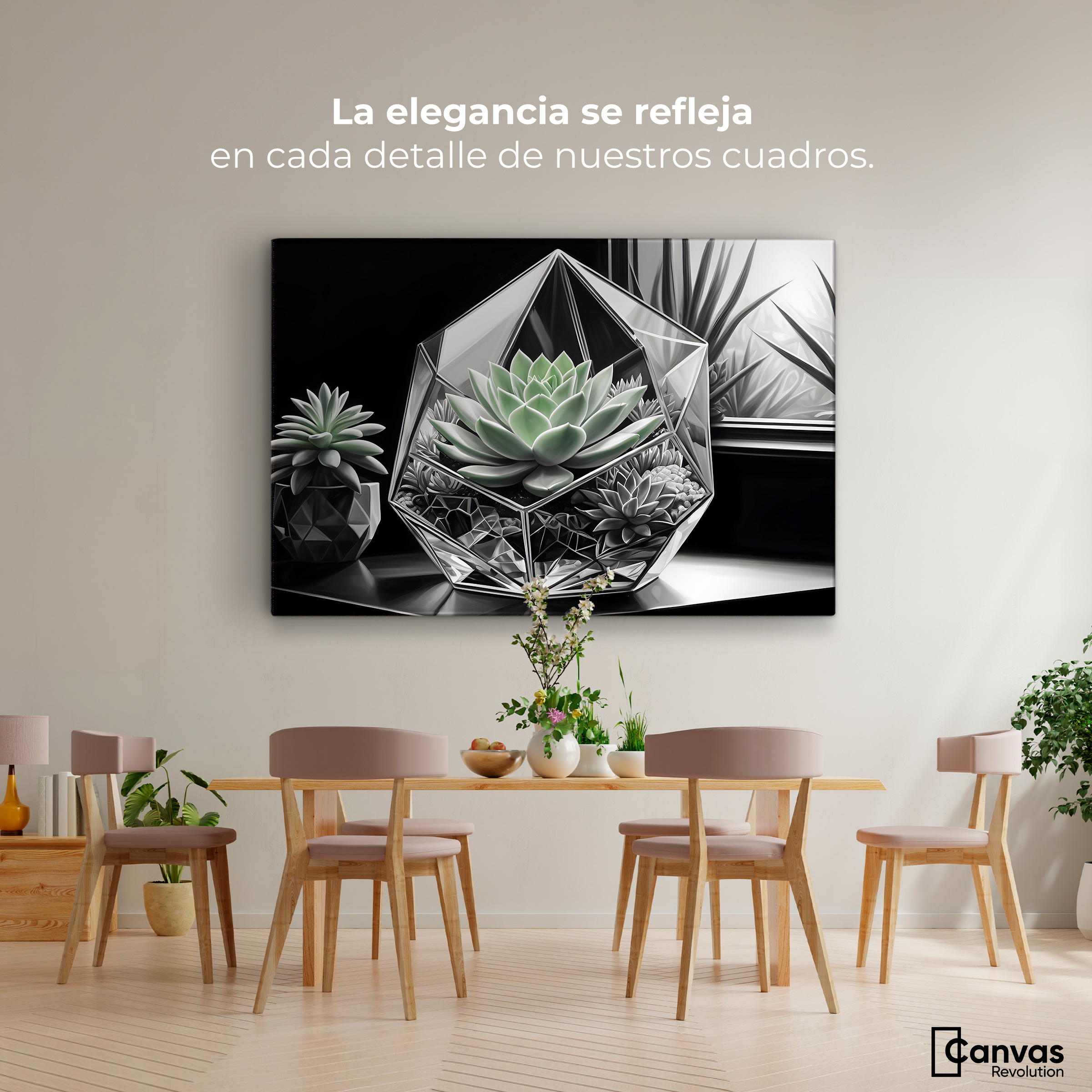 Foto 3 pulgar | Cuadro Blanco Y Negro Canvas Cactus Esmeralda 90x60
