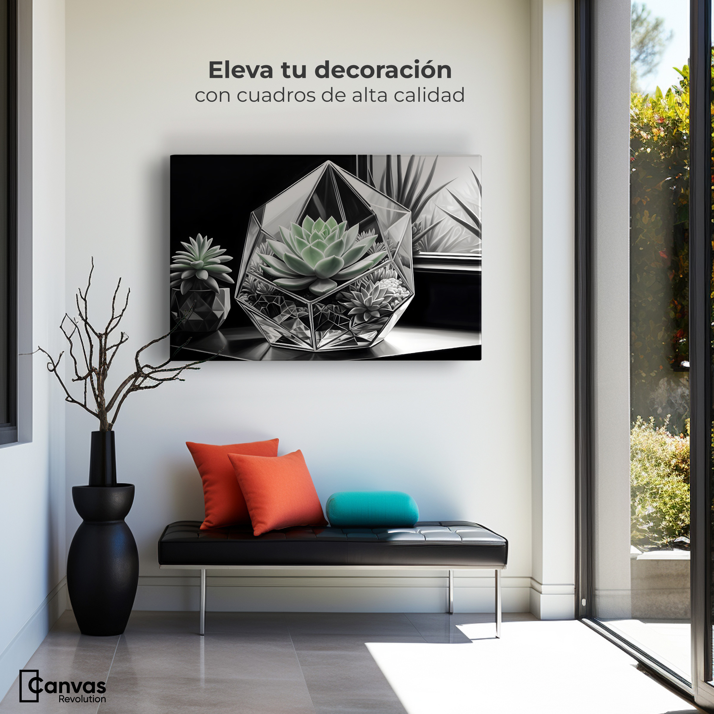 Foto 4 pulgar | Cuadro Blanco Y Negro Canvas Cactus Esmeralda 90x60