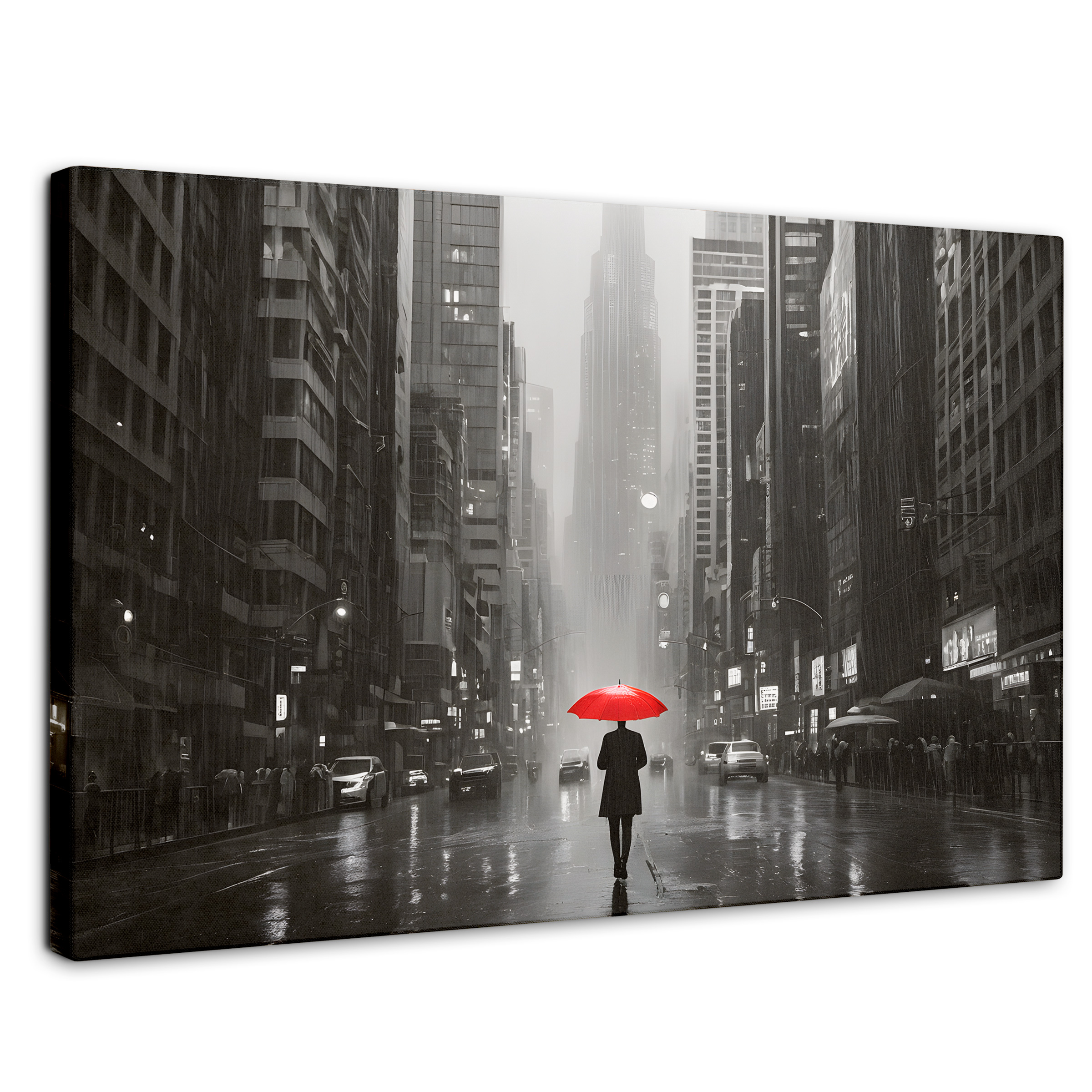 Cuadro Blanco Y Negro Canvas  Paraguas Rojo 90x60