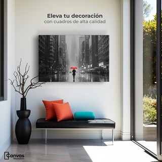 Foto 3 | Cuadro Blanco Y Negro Canvas Paraguas Rojo 90x60