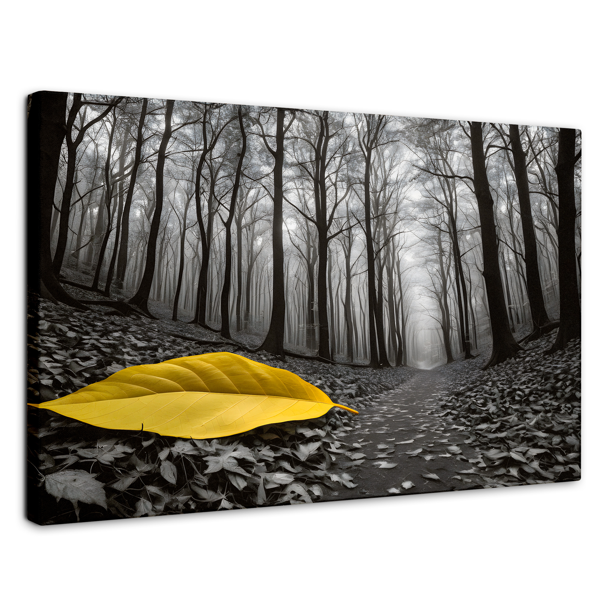 Cuadro Blanco Y Negro Canvas Amarillo Caído 90x60