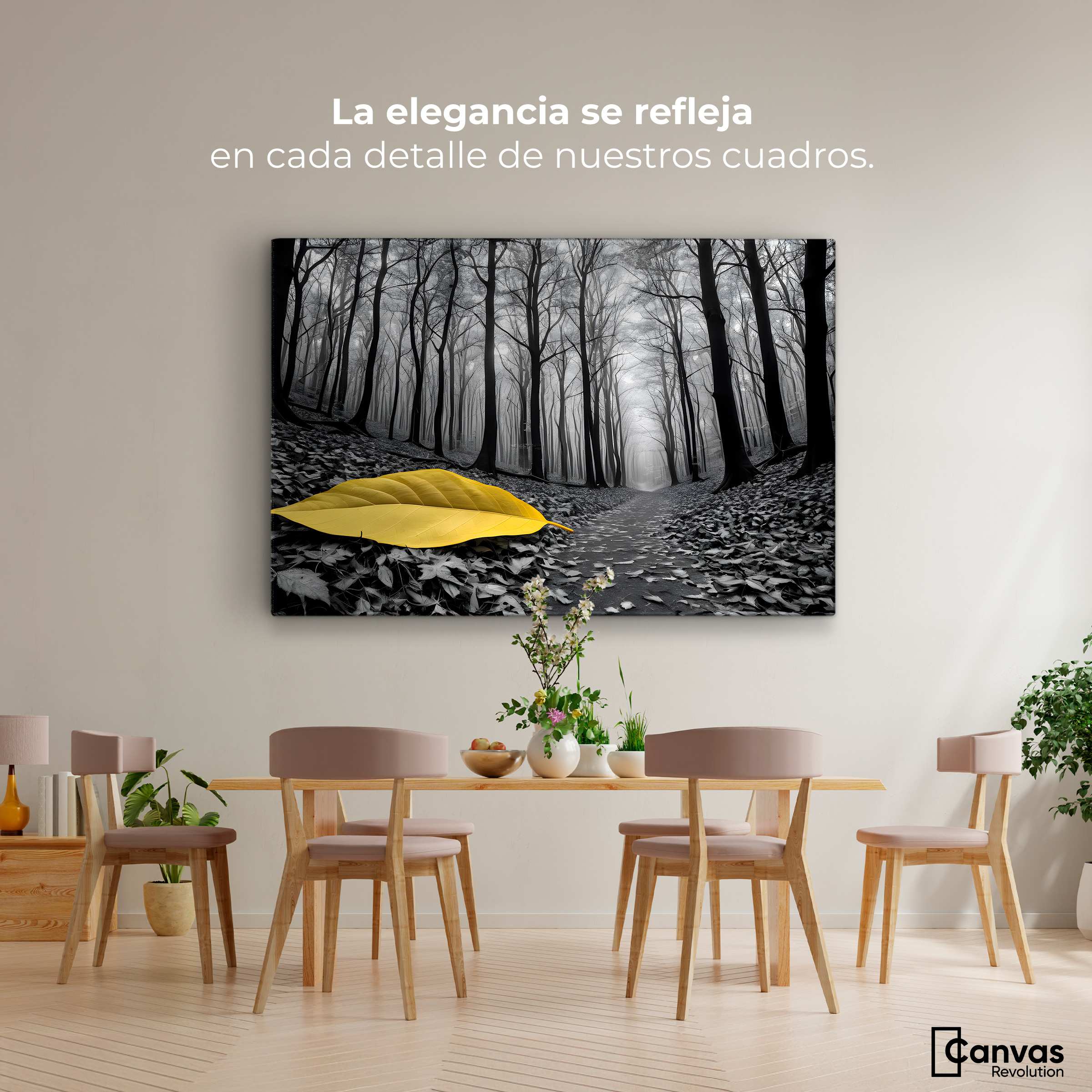 Foto 3 pulgar | Cuadro Blanco Y Negro Canvas Amarillo Caído 90x60