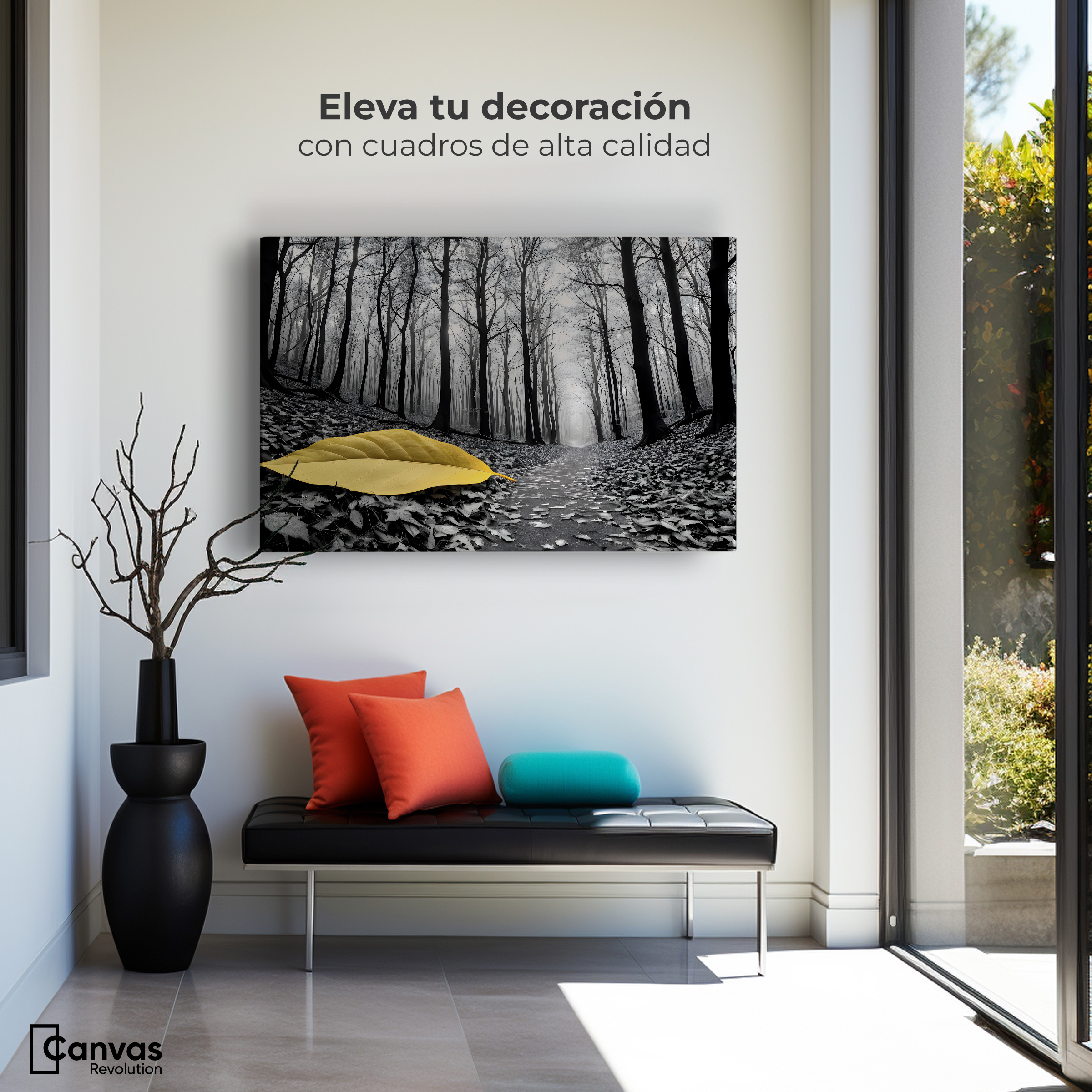 Foto 4 pulgar | Cuadro Blanco Y Negro Canvas Amarillo Caído 90x60
