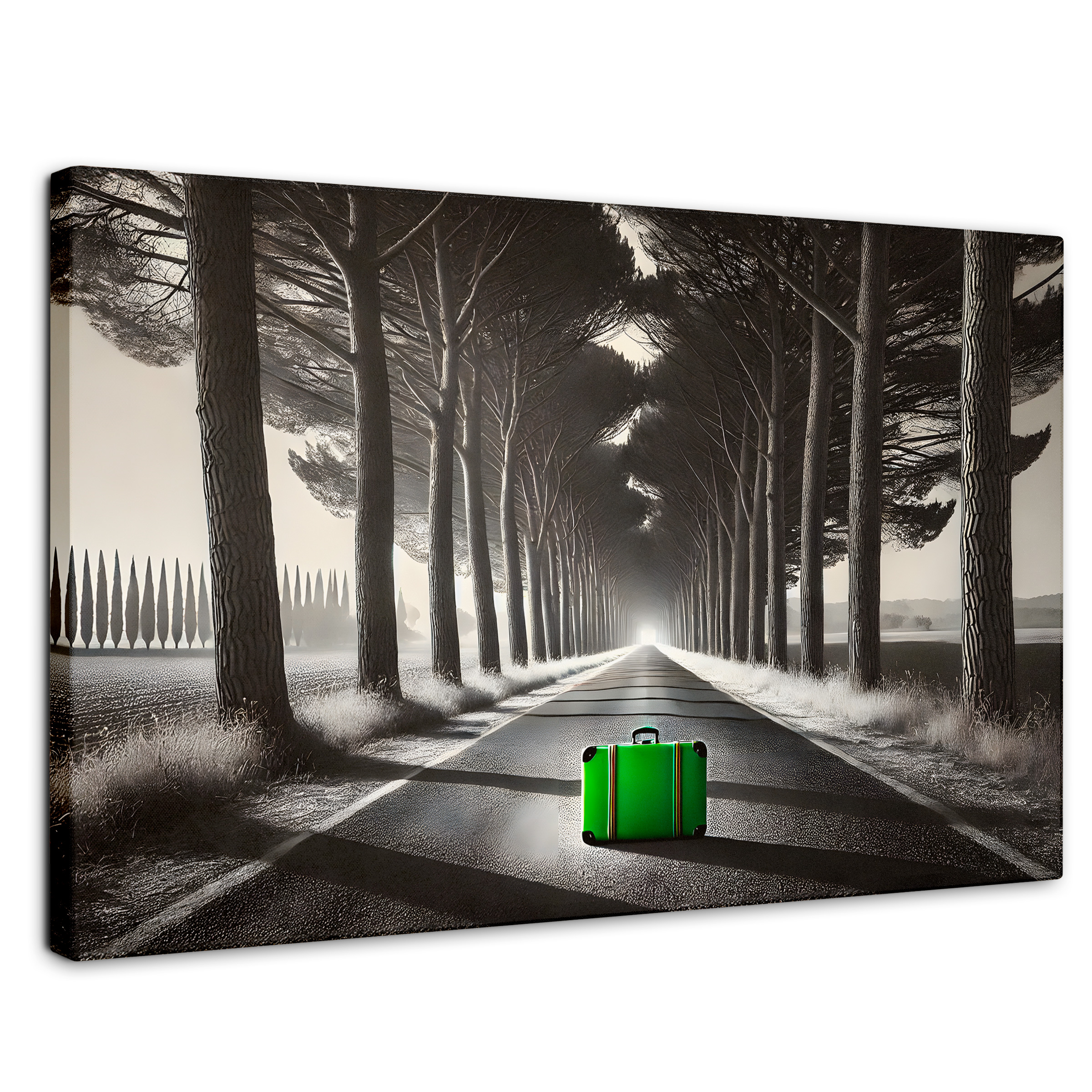 Cuadro Blanco Y Negro Canvas Maleta Solitaria 90x60