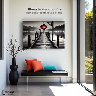Foto 3 | Cuadro Blanco Y Negro Canvas Rojo En El Muelle 90x60