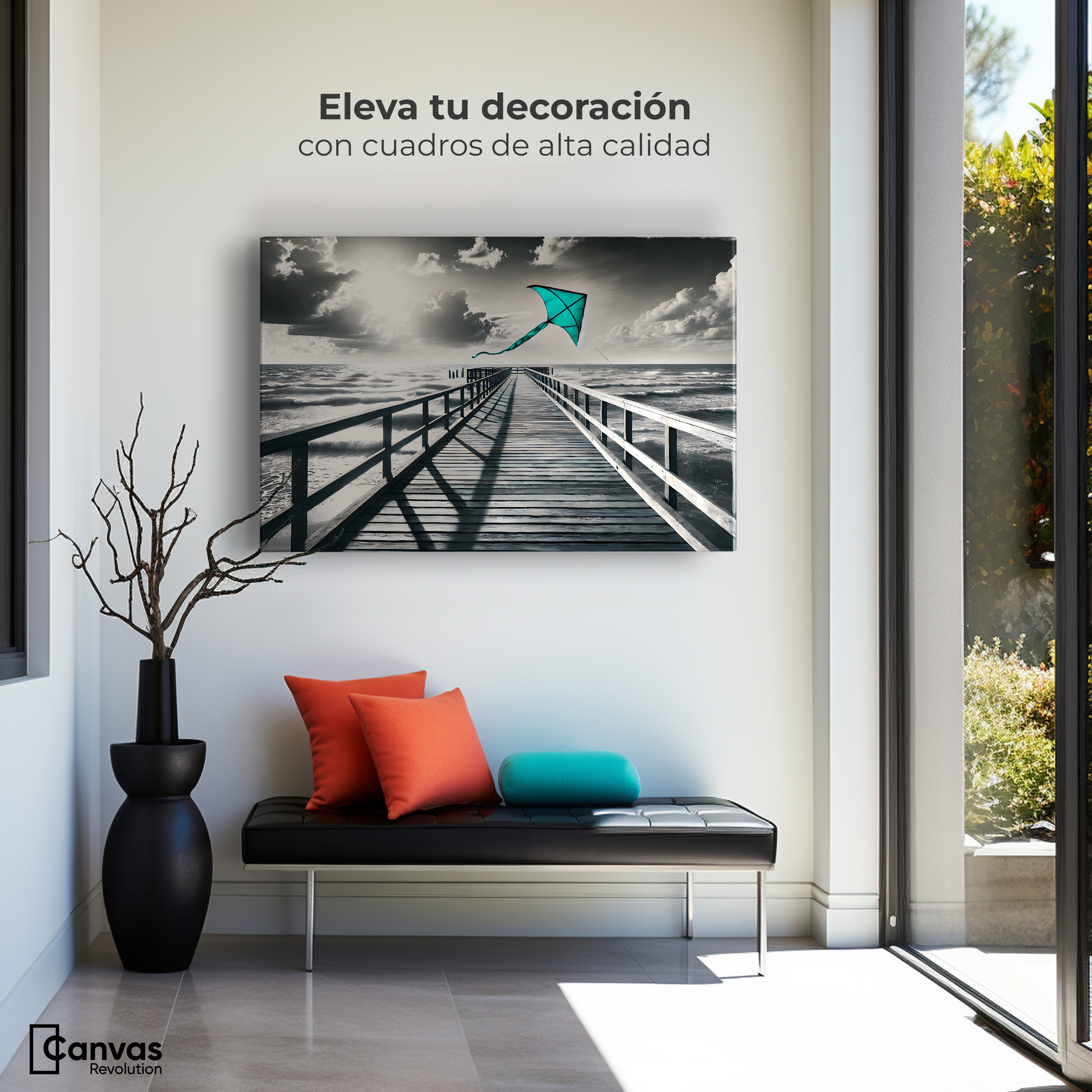 Foto 4 pulgar | Cuadro Blanco Y Negro Canvas Aventura En Viento 90x60