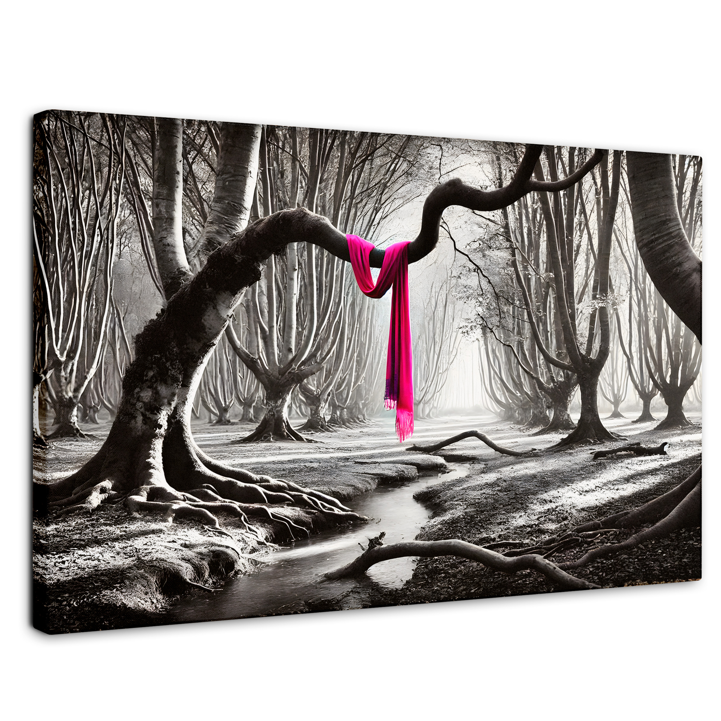 Cuadro Blanco Y Negro Canvas Rosa Entre Raíces 90x60