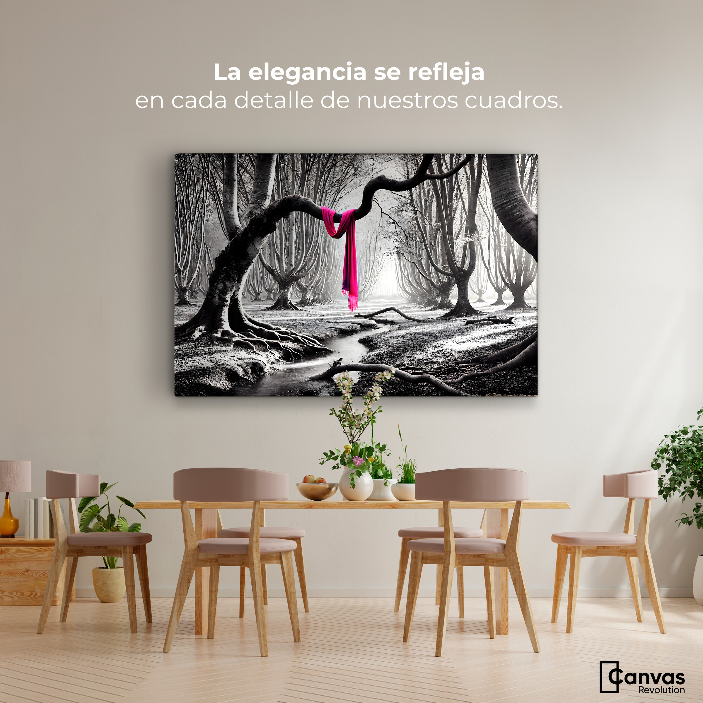 Foto 3 pulgar | Cuadro Blanco Y Negro Canvas Rosa Entre Raíces 90x60