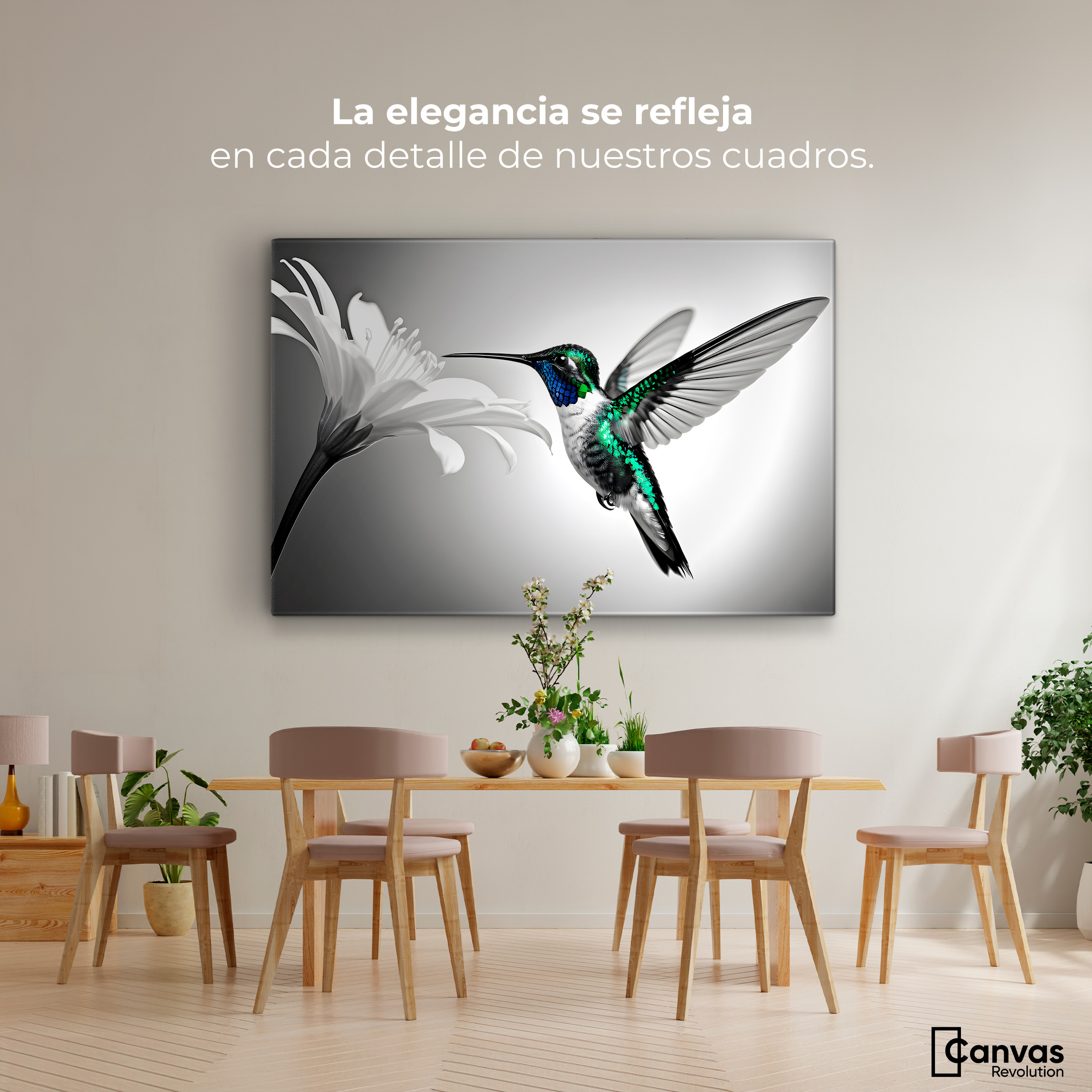 Foto 3 pulgar | Cuadro Blanco Y Negro Canvas Verde En Vuelo 90x60