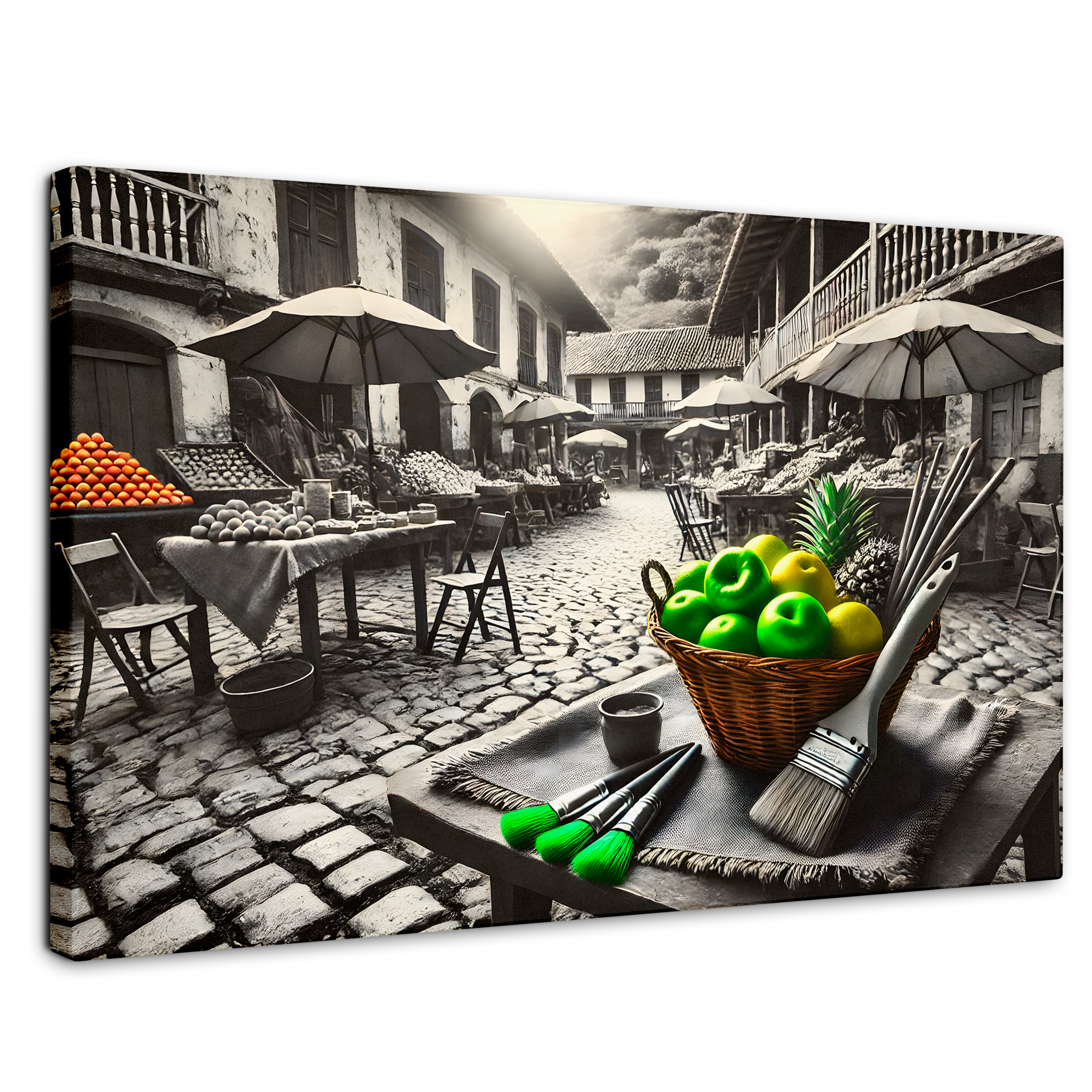 Cuadro Blanco Y Negro Canvas Mercado Natural 90x60