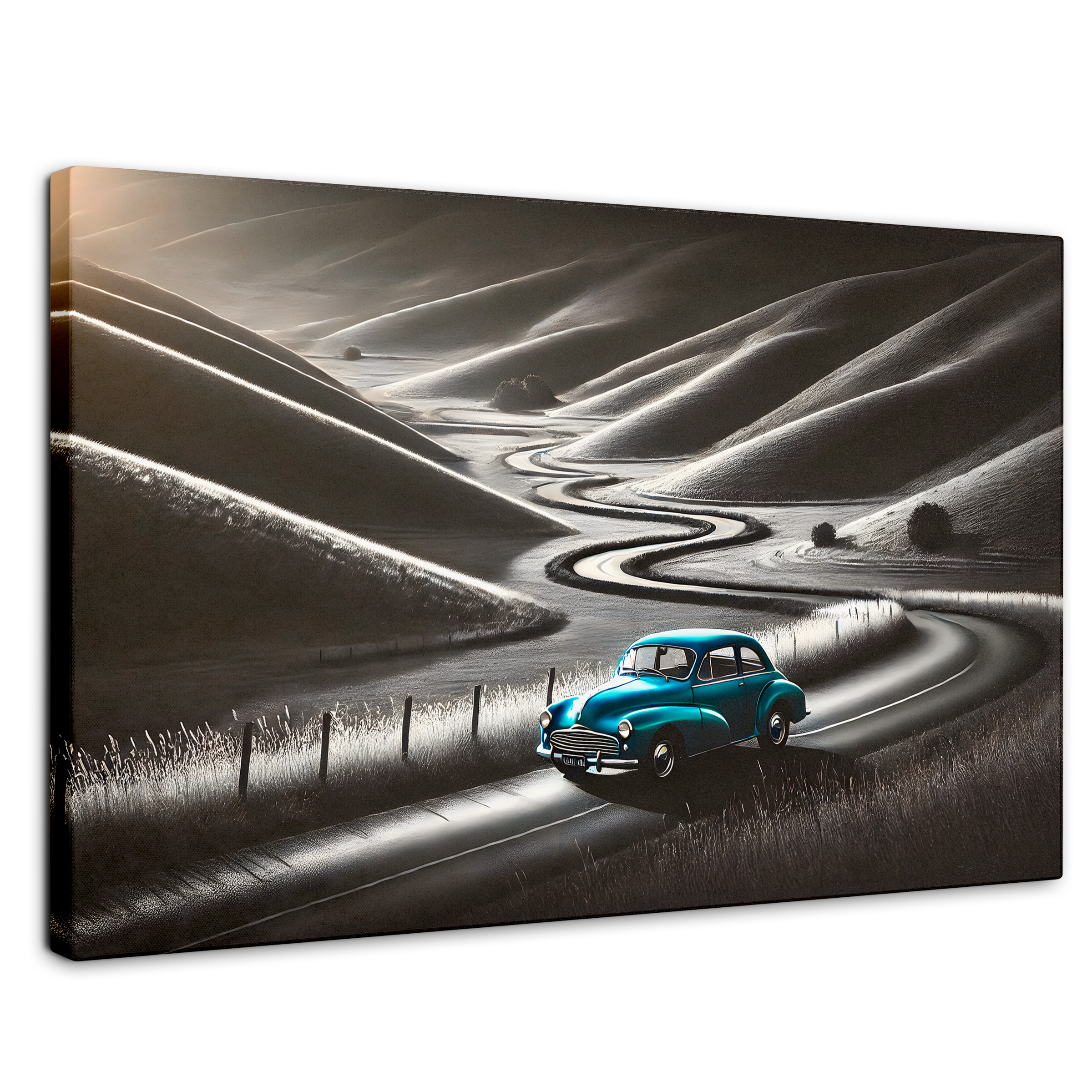 Cuadro Blanco Y Negro Canvas  Carretera Celeste 90x60