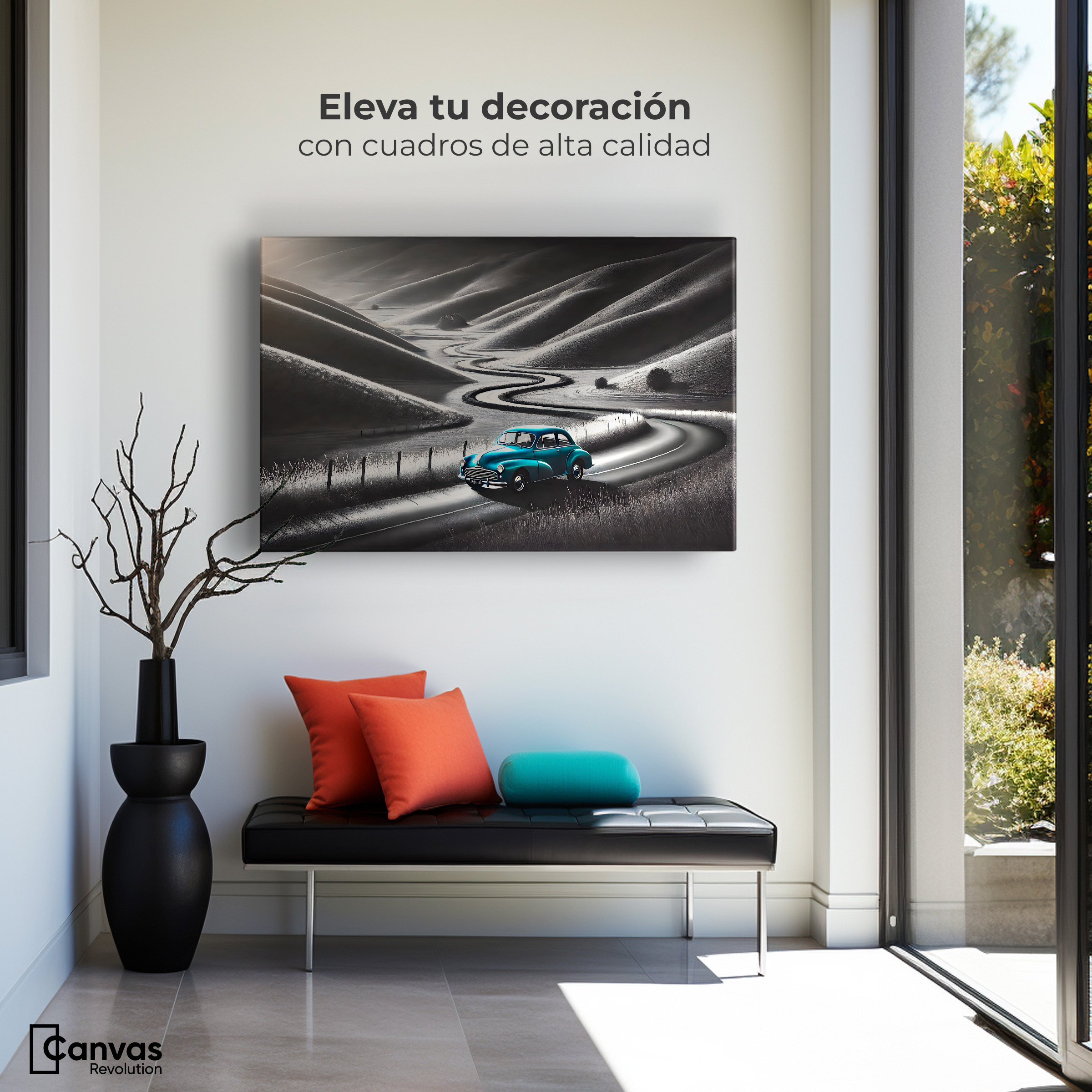 Foto 4 pulgar | Cuadro Blanco Y Negro Canvas  Carretera Celeste 90x60