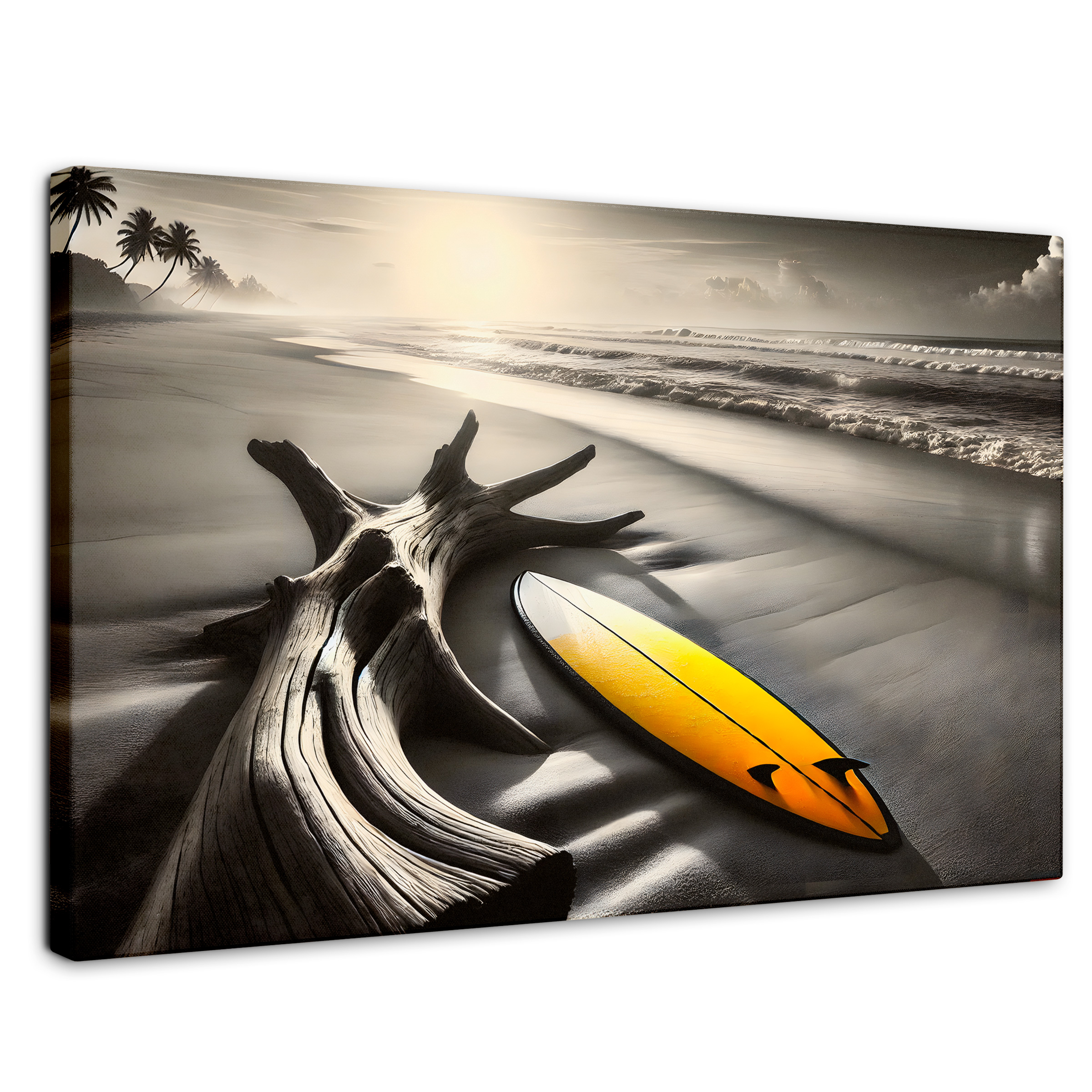 Cuadro Blanco Y Negro Canvas Surf Al Amanecer 90x60